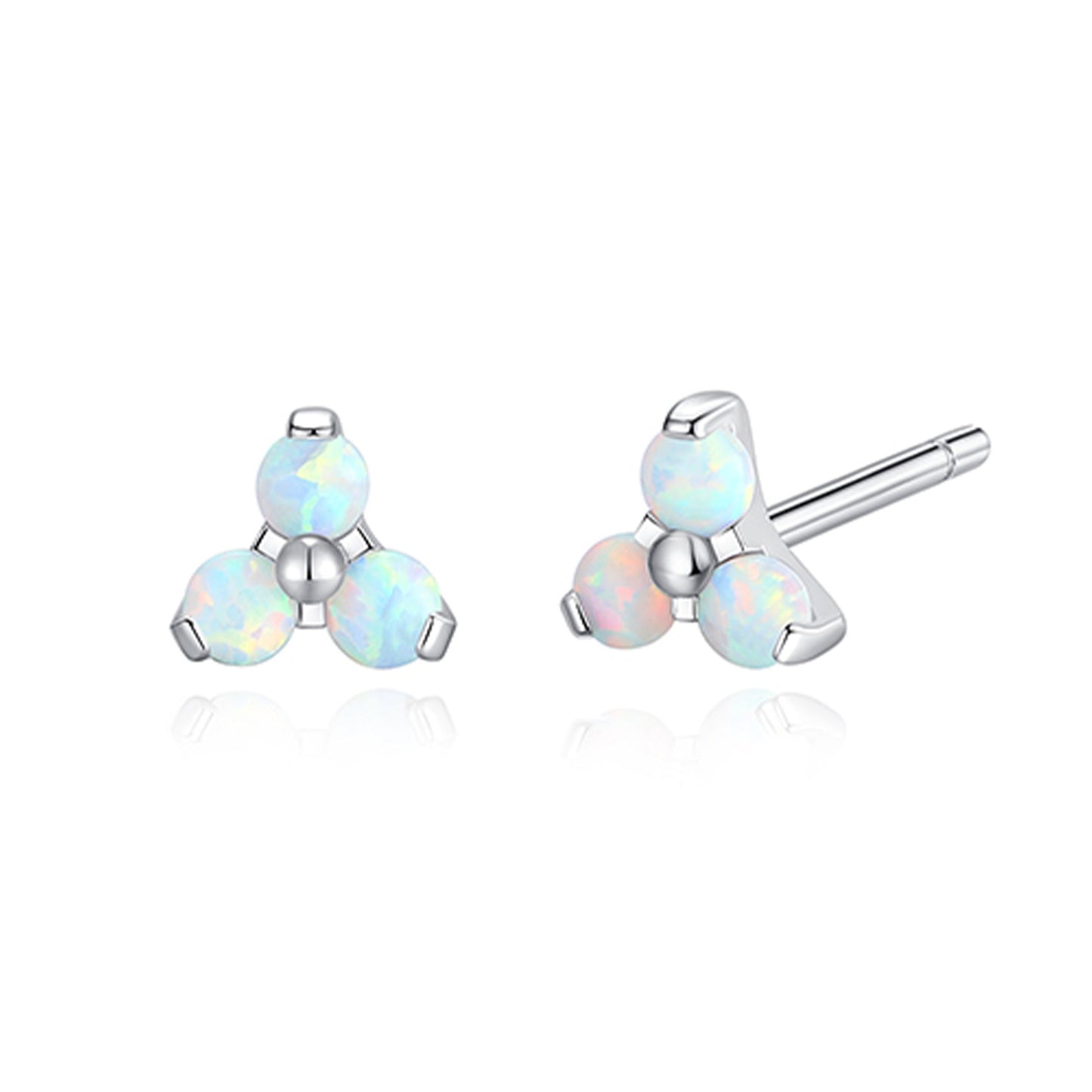 Limerencia Hypoallergenic F136 Pure Titanium Earrings Trefoil Trinity Triple Cluster Minimalist | G23 Implant Grade Piercing Jewelry For Sensitive Ears (Trinity Opal, Silver)