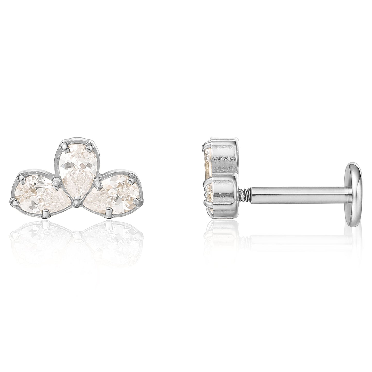 limerencia 18g Titanium Internally Threaded Tragus Piercing Jewelry CZ Top Flat Back Piercing Nose Studs Earring, Helix, Cartilage, Labret, Monroe for Women or Men- Three Water Drops