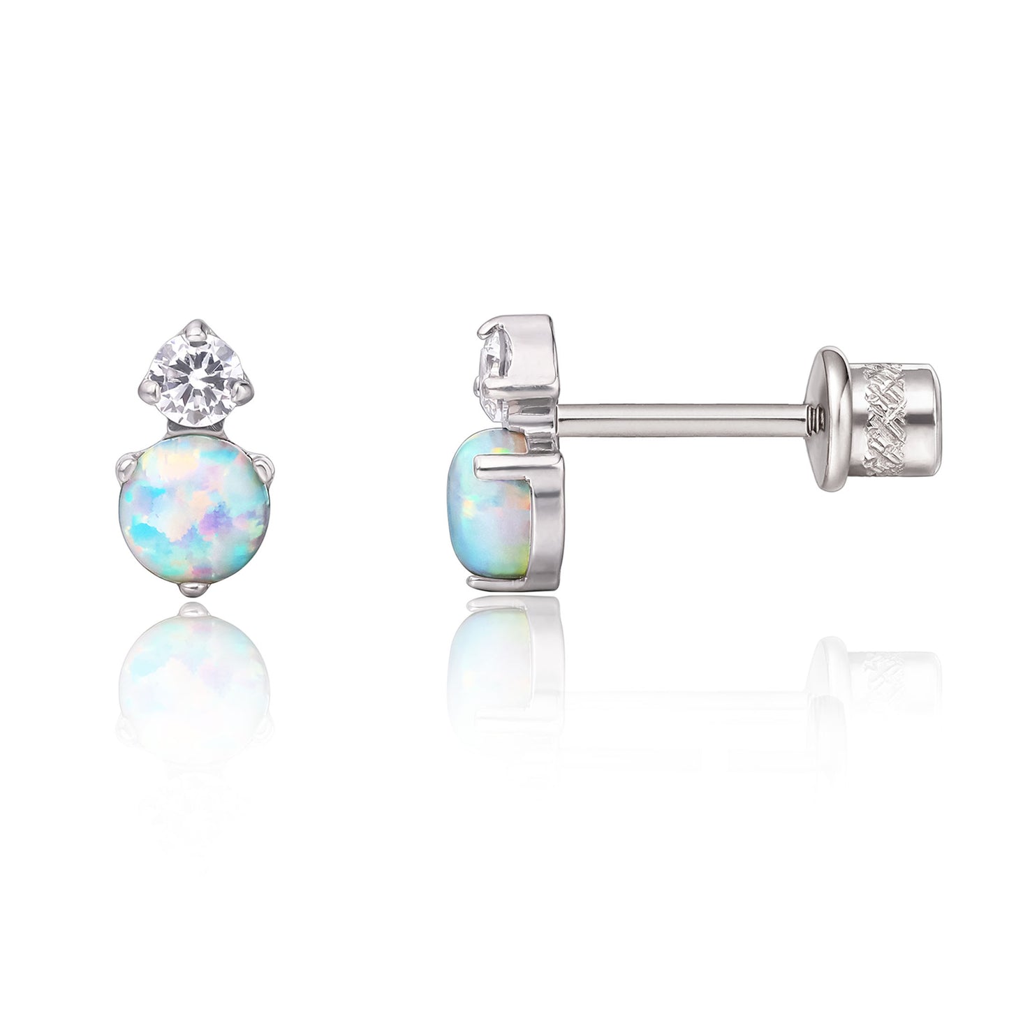 limerencia Hypoallergenic G23 Implant Grade Titanium Screw Back Earrings Tragus 20G Helix F136 Piercing Post for Girls' Sensitive Ears Cartilage- CZ + White Opal