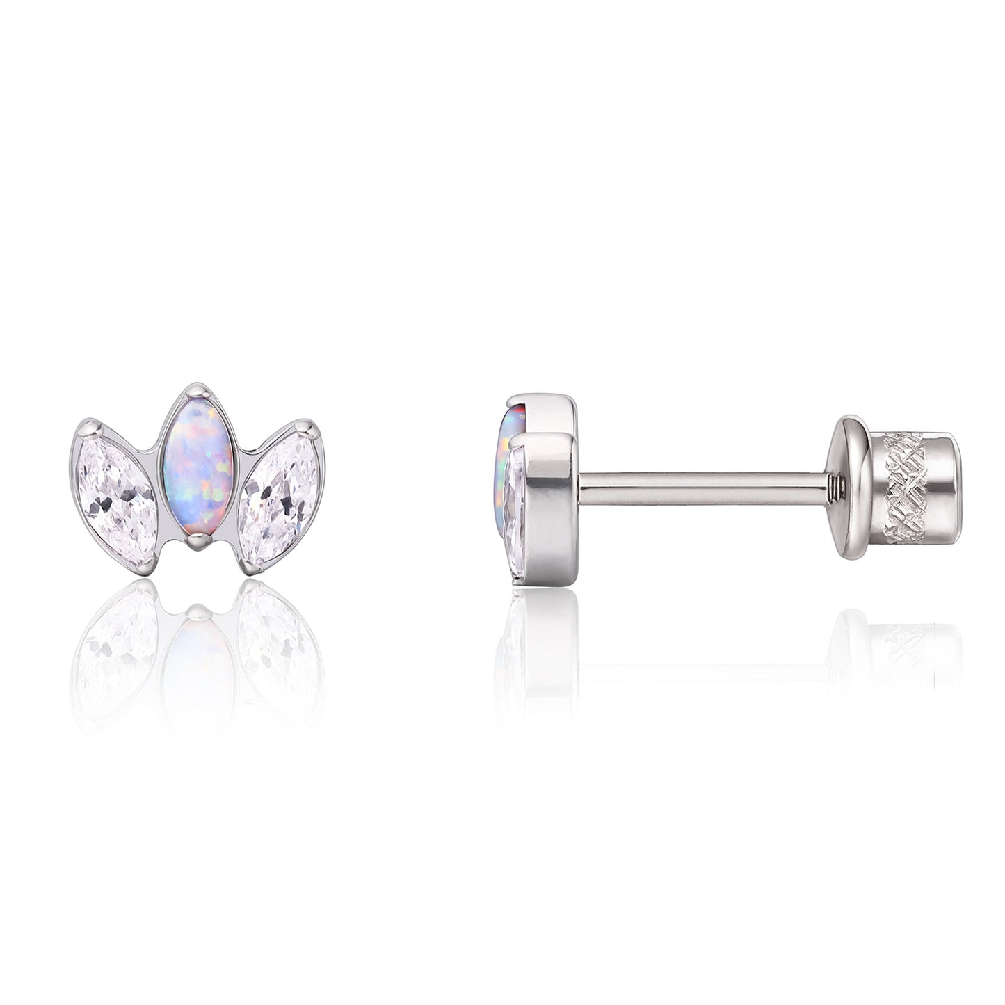 limerencia Hypoallergenic G23 Implant Grade Titanium Screw Back Earrings Tragus 20G Helix F136 Piercing Post for Girls' Sensitive Ears Cartilage- CZ + Opal Crown