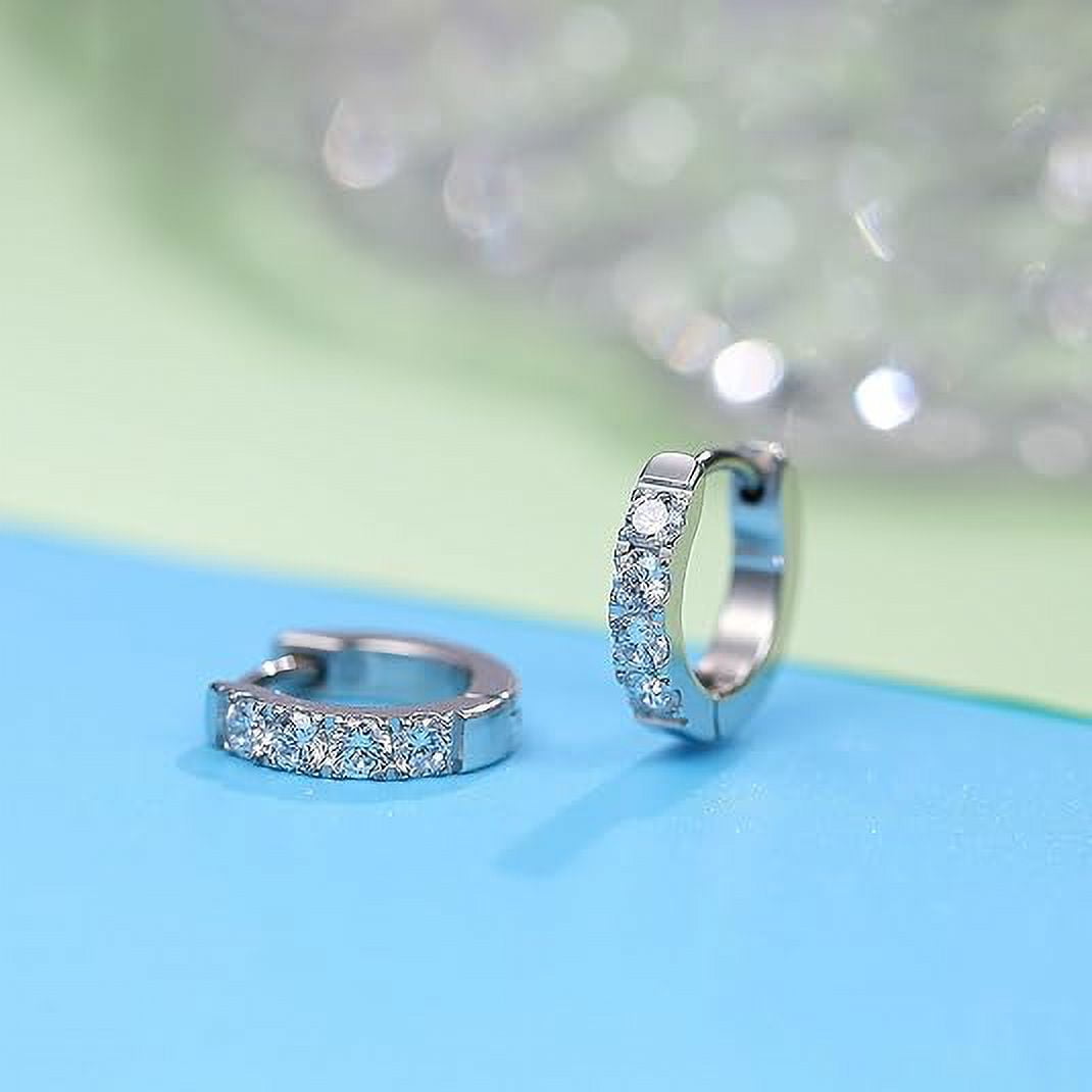 Limerencia Silver Small Hoop Earrings for Women Men Cubic Zirconia, Cuff Earrings Mini Piercing Jewelry for Women Sensitive Ears