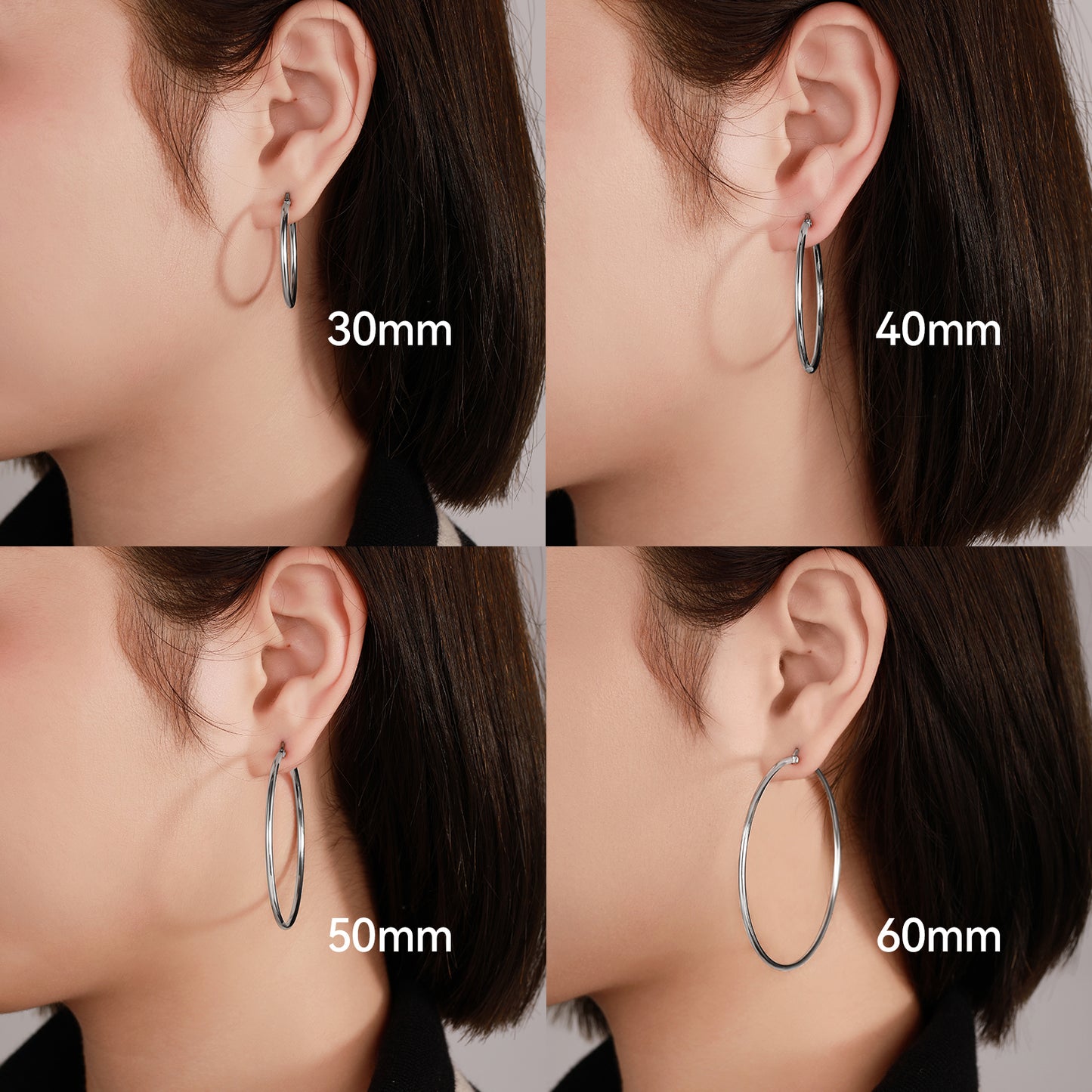 TitanHeart Titanium Hoop Earrings Hypoallergenic - Implant Grade Pure Titanium G23 Lightweight Big Hoops for Women Sensitive Ears (30mm)