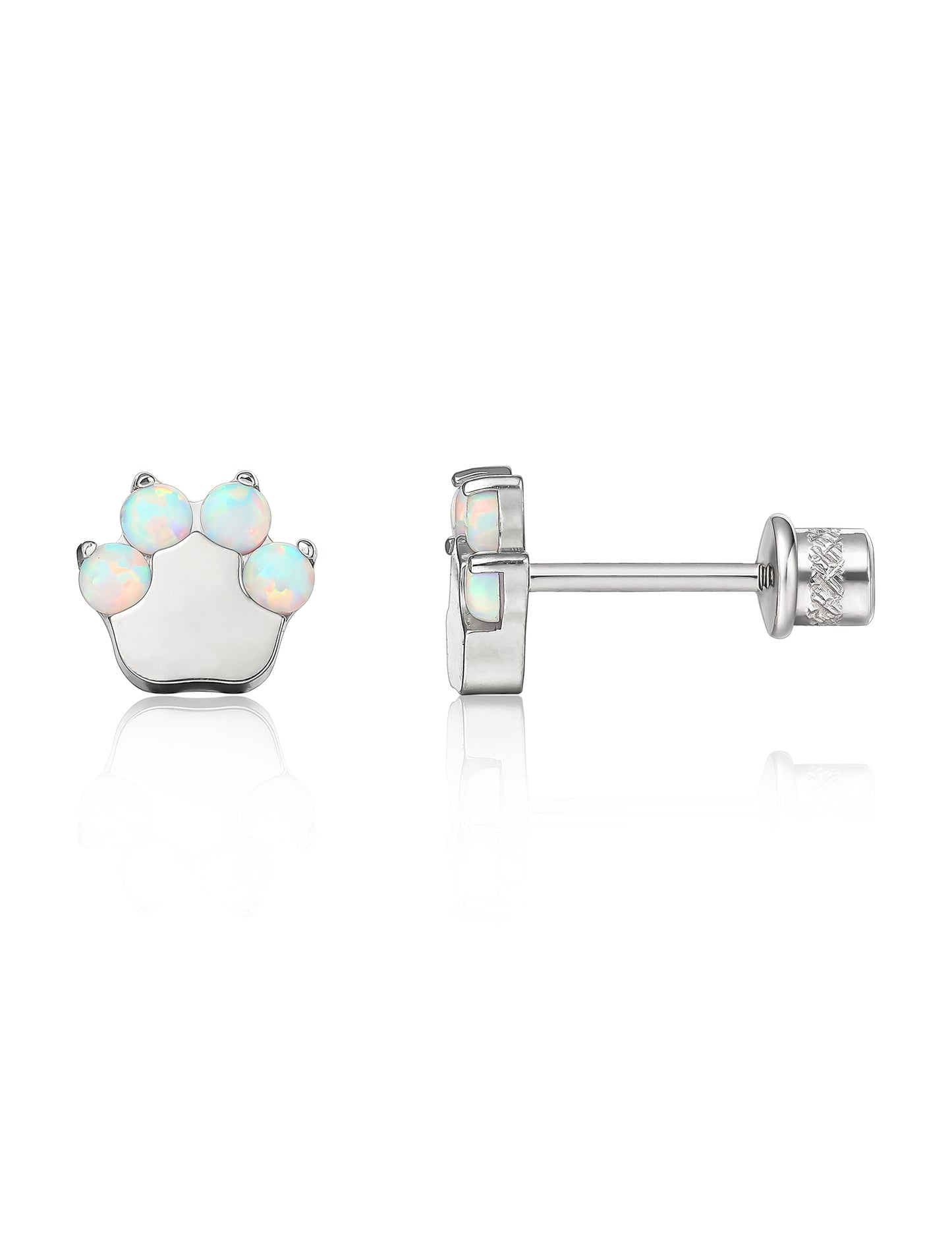 limerencia Hypoallergenic G23 Implant Grade Titanium Screw Back Earrings Tragus 20G Helix F136 Piercing Post for Girls' Sensitive Ears Cartilage- Cat Paw White Opal