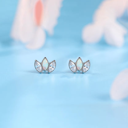 Limerencia Pure Titanium Hypoallergenic Earrings | White Opal + White CZ Crown | Implant Grade Piercing jewelry| Suitable for Sensitive Ears Delicate Jewelry
