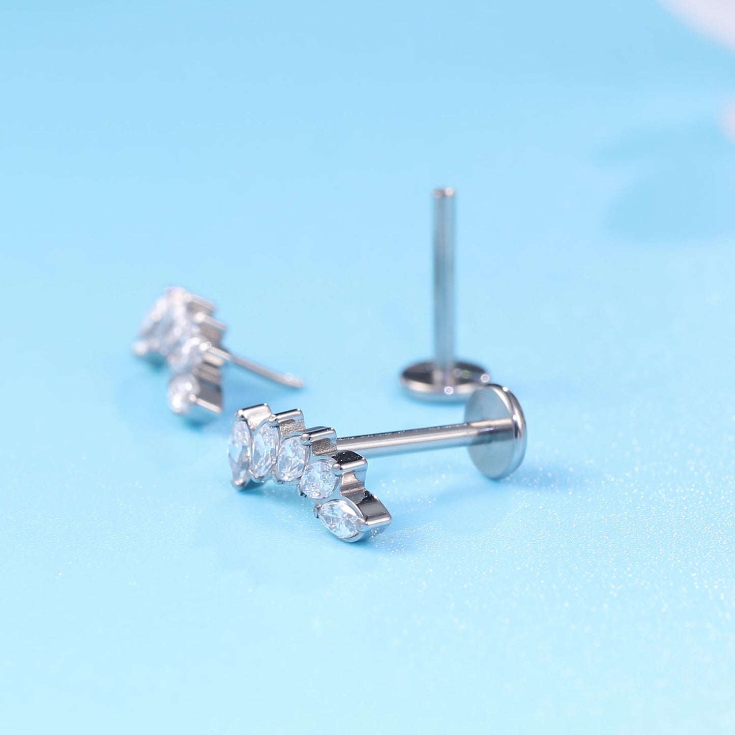 limerencia G23 Hypoallergenic 18g Flat Back Stud Earrings | F136 Implant Grade Titanium Press Fit Threadless Push Pop in Cartilage Helix Labret Lip Monroe Tragus Piercing Studs- Crystal Climber
