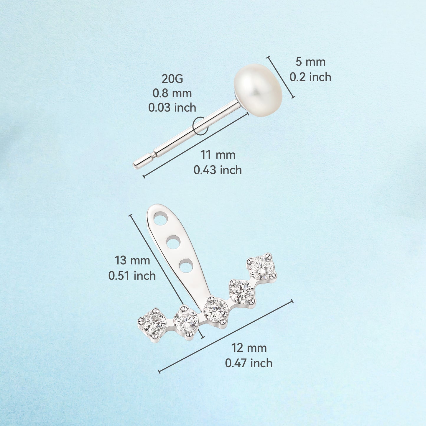Limerencia Hypoallergenic G23 Implant Grade Titanium Dangle Stud Earrings White Pearl+ 5A Cubic Zirconia Piercing Jacket Earrings for Women Girls Sensitive Ears