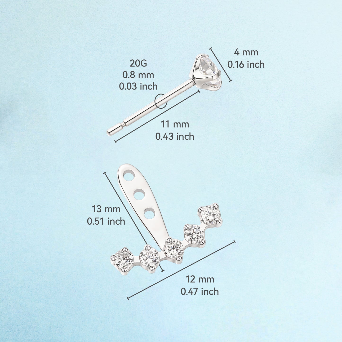 Limerencia Hypoallergenic G23 Implant Grade Titanium Dangle Stud Earrings 5A+Cubic Zirconia Piercing Jacket Earrings for Women Girls Sensitive Ears