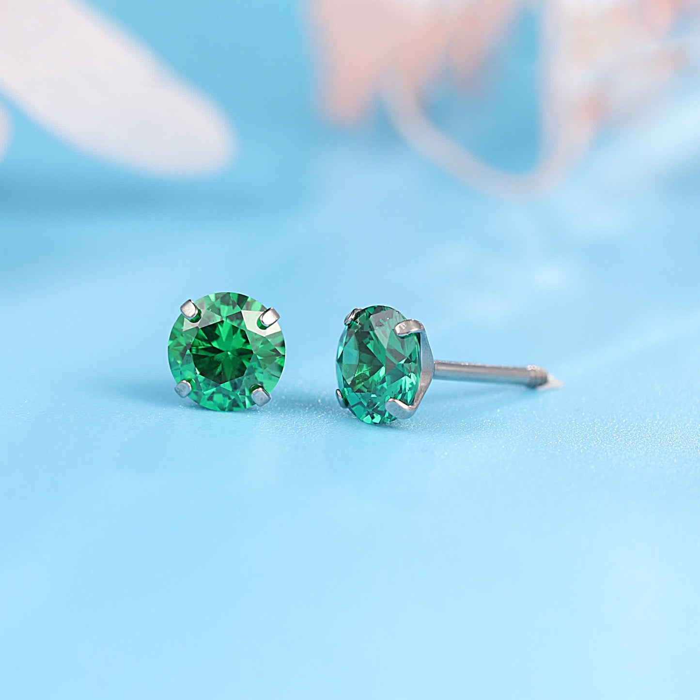 Limerencia Titanium Hypoallergenic Earrings Studs G23 for Women 5A Cubic Zirconia Helix Screw Back Implant Grade F136 Piercing Earrings for Sensitive Ears (Green)