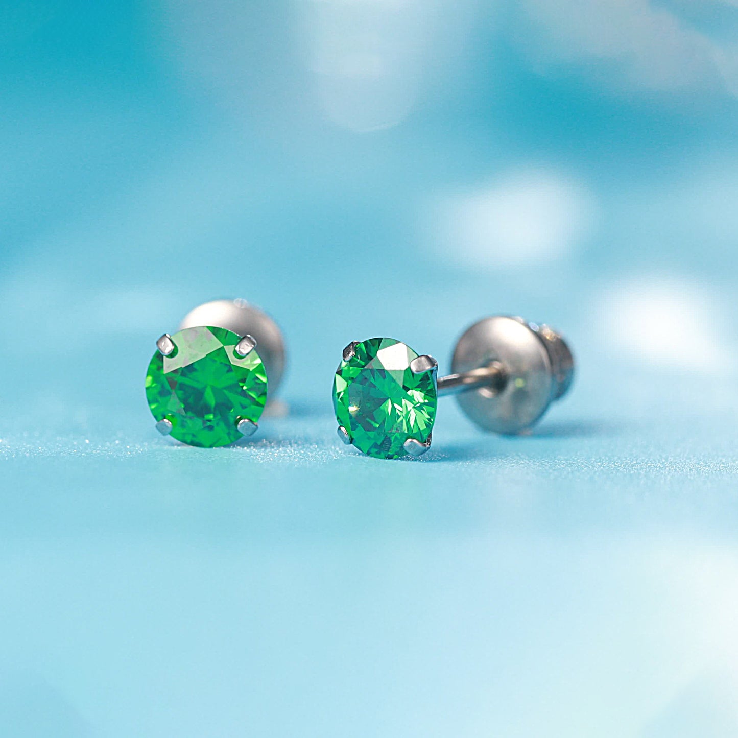 Limerencia Titanium Hypoallergenic Earrings Studs G23 for Women 5A Cubic Zirconia Helix Screw Back Implant Grade F136 Piercing Earrings for Sensitive Ears (Green)