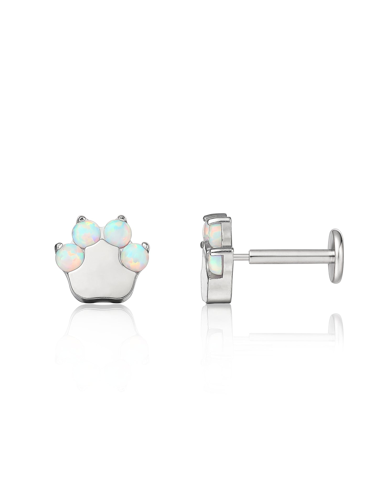 limerencia G23 Hypoallergenic 18g Flat Back Stud Earrings | F136 Implant Grade Titanium Press Fit Threadless Push Pop in Cartilage Helix Labret Lip Monroe Tragus Piercing Studs- Cat Paws Opal