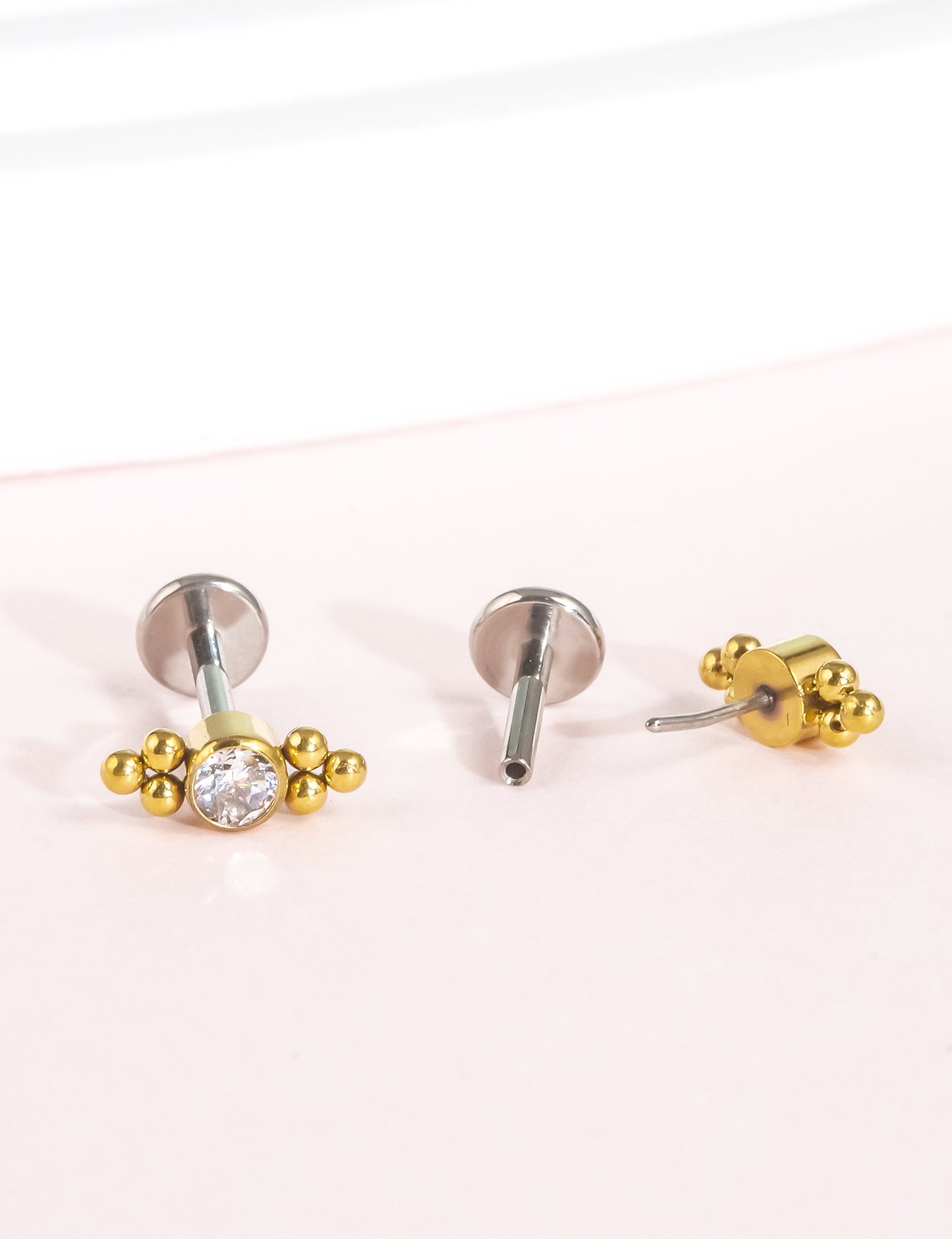 Limerencia G23 Hypoallergenic 18g Flat Back Stud Earrings | F136 Implant Grade Titanium Press Fit Threadless Push Pop in Cartilage Helix Labret Lip Monroe Tragus Piercing Studs- Deux