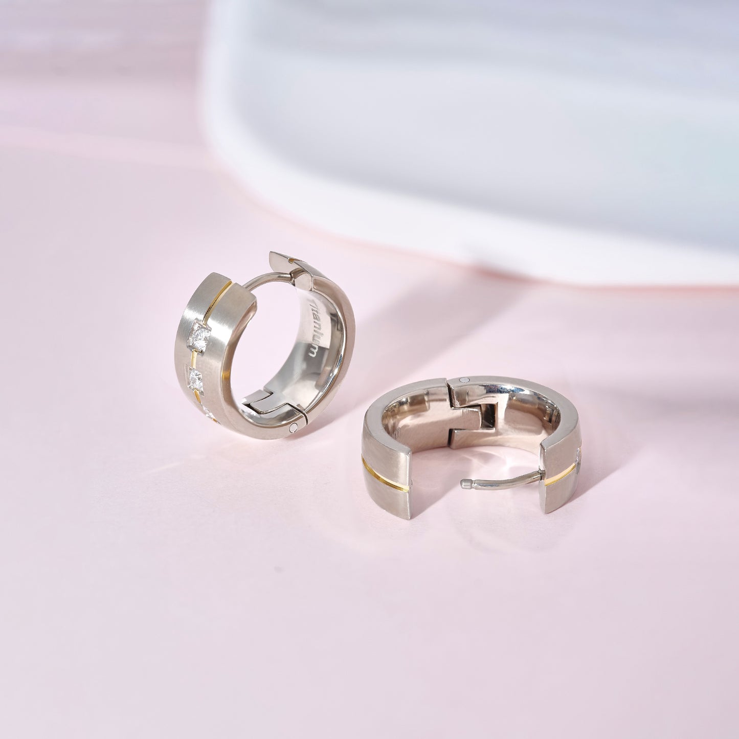 Limerencia G23 Pure Titanium Hypoallergenic Chunky Wide Hoop Earrings,Thick Lightweight Huggies Pave 5A grade CZ Sparkly for Sensitive Ears-6mm Flat Wire 3 Pcs Clear CZ Huggie