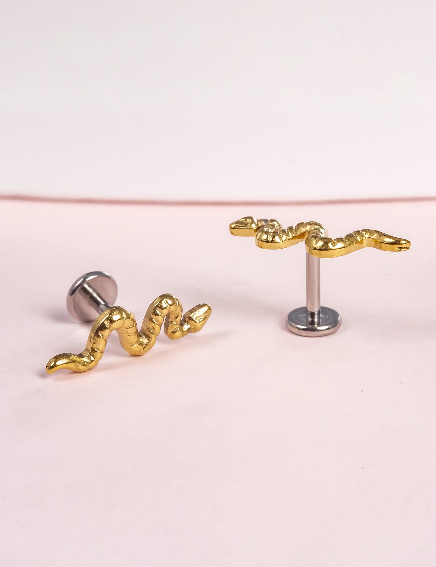 Limerencia G23 Hypoallergenic 18g Flat Back Stud Earrings | F136 Implant Grade Titanium Press Fit Threadless Push Pop in Cartilage Helix Labret Lip Monroe Tragus Piercing Studs- Snake