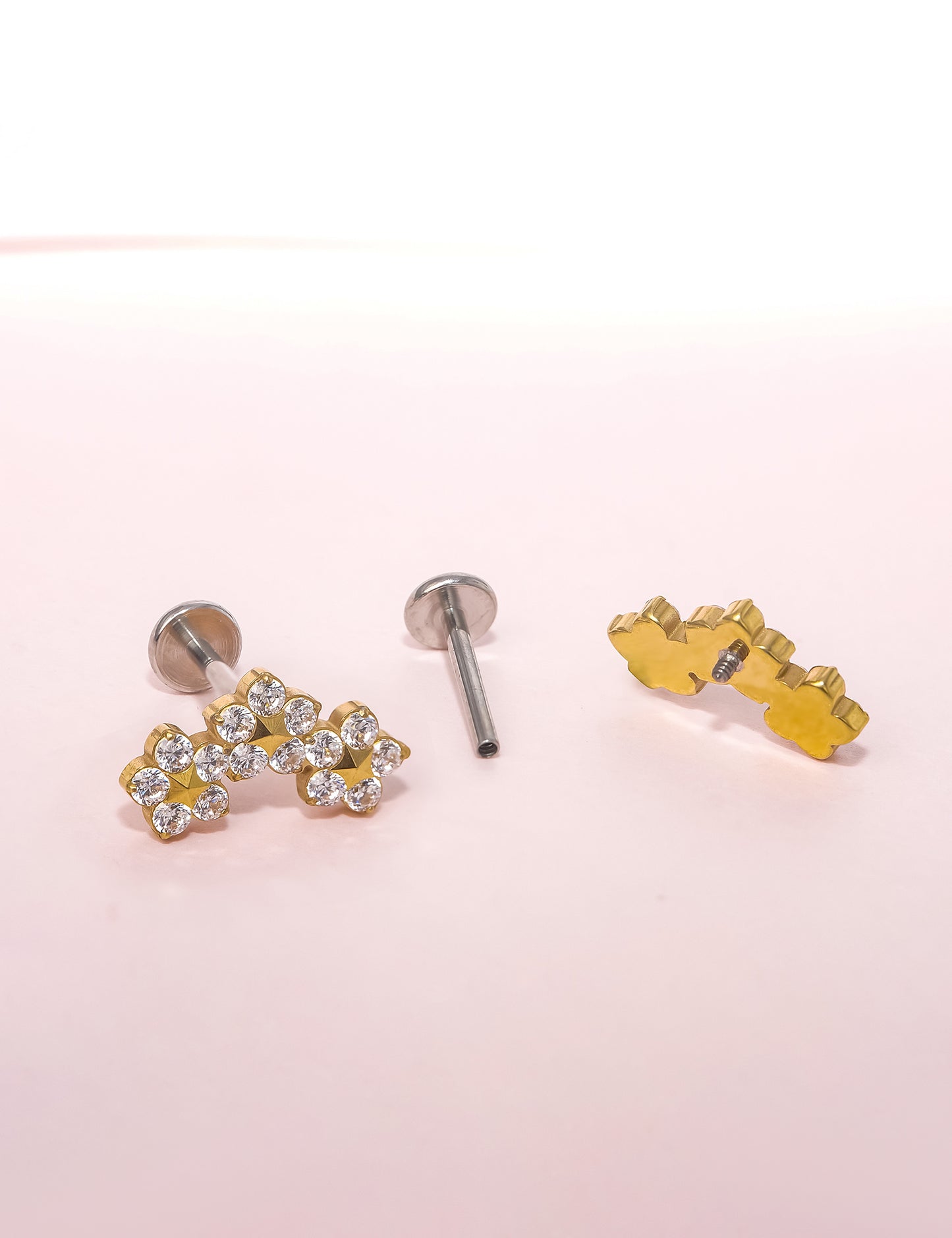 limerencia 18g Titanium Internally Threaded Tragus Piercing Jewelry CZ Top Flat Back Piercing Nose Studs Earring, Helix, Cartilage, Labret, Monroe for Women or Men- Triple Flowe