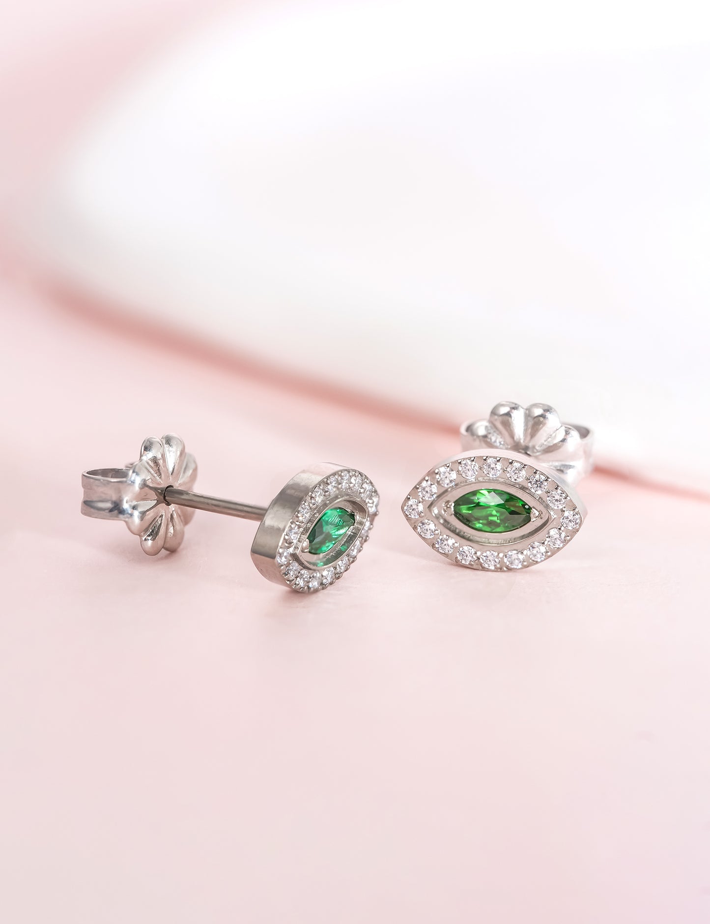 Limerencia Hypoallergenic F136 Pure Titanium Earrings, G23 Implant Grade Titanium Studs, Evil Eye Helix Studs with CZ Cluster, Minimalist Style for Women Sensitive Ears (Green Silver)