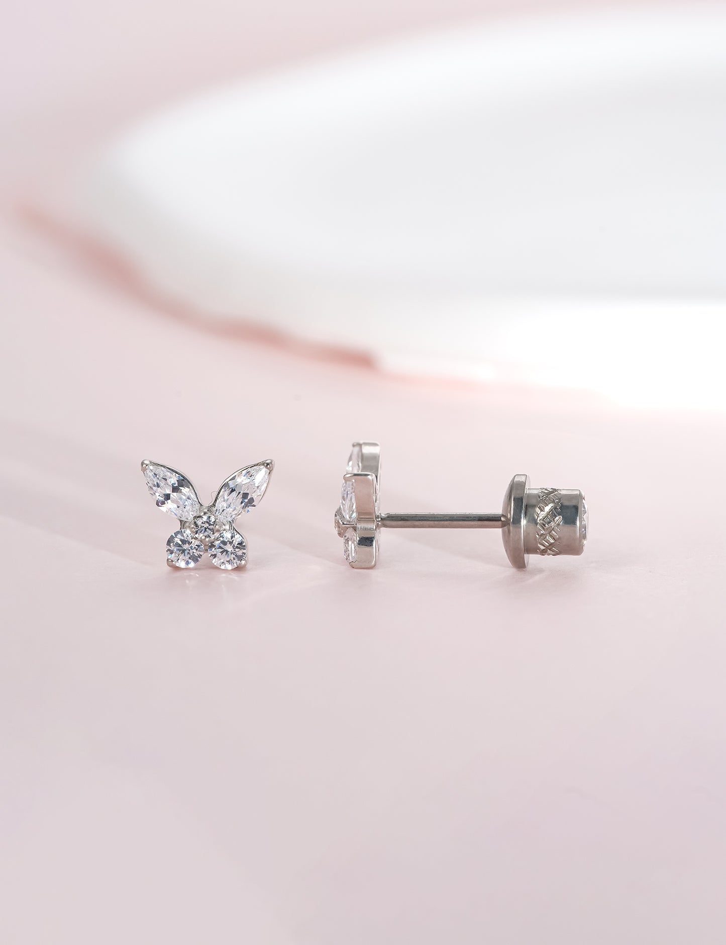 limerencia Hypoallergenic G23 Implant Grade Titanium Screw Back Earrings Tragus 20G Helix F136 Piercing Post for Girls' Sensitive Ears Cartilage- Butterfly White CZ