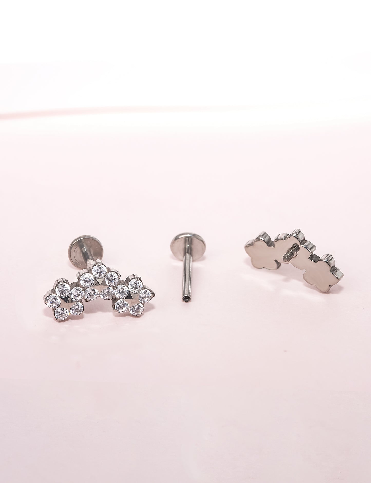 limerencia 18g Titanium Internally Threaded Tragus Piercing Jewelry CZ Top Flat Back Piercing Nose Studs Earring, Helix, Cartilage, Labret, Monroe for Women or Men- Triple Flowe