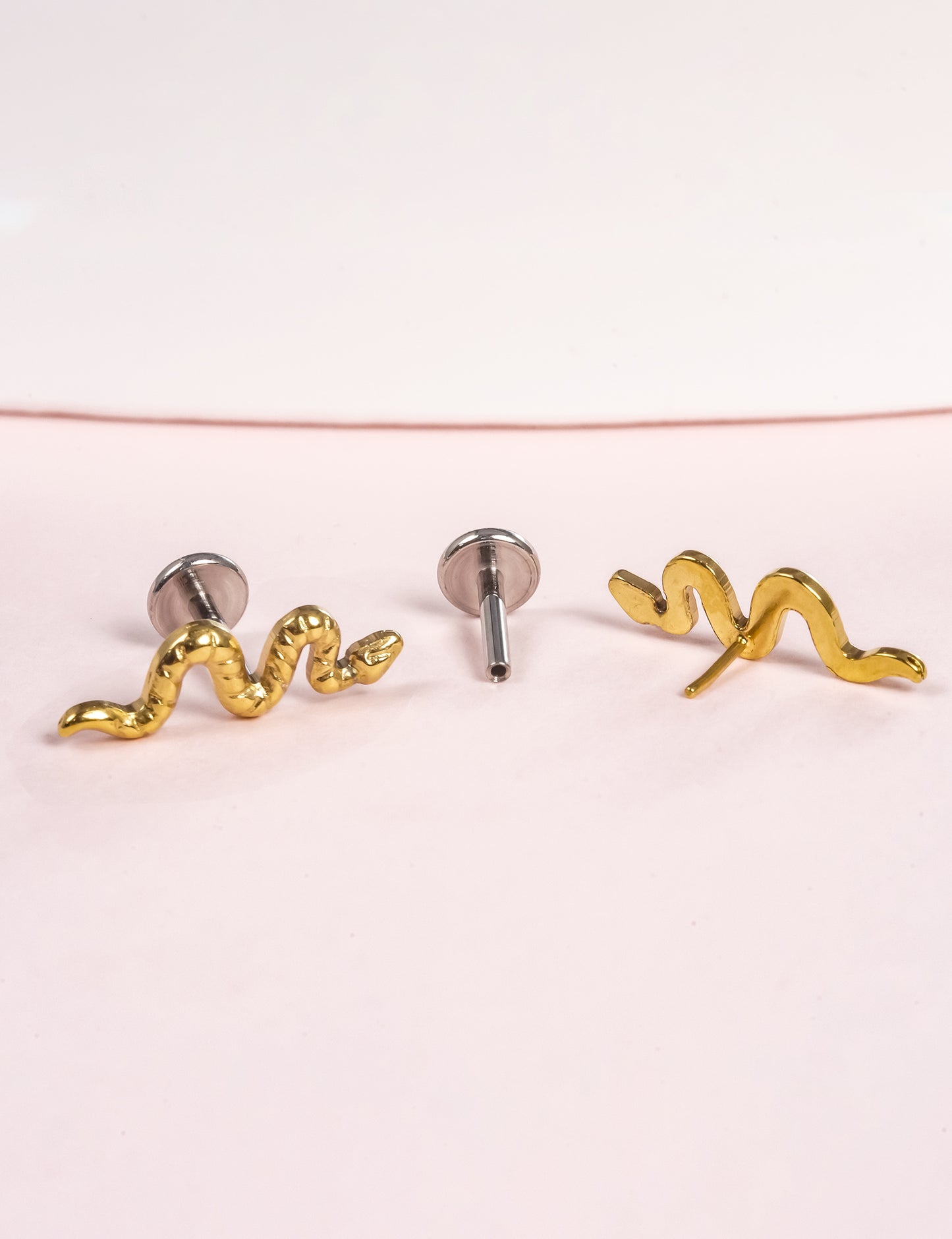 Limerencia G23 Hypoallergenic 18g Flat Back Stud Earrings | F136 Implant Grade Titanium Press Fit Threadless Push Pop in Cartilage Helix Labret Lip Monroe Tragus Piercing Studs- Snake