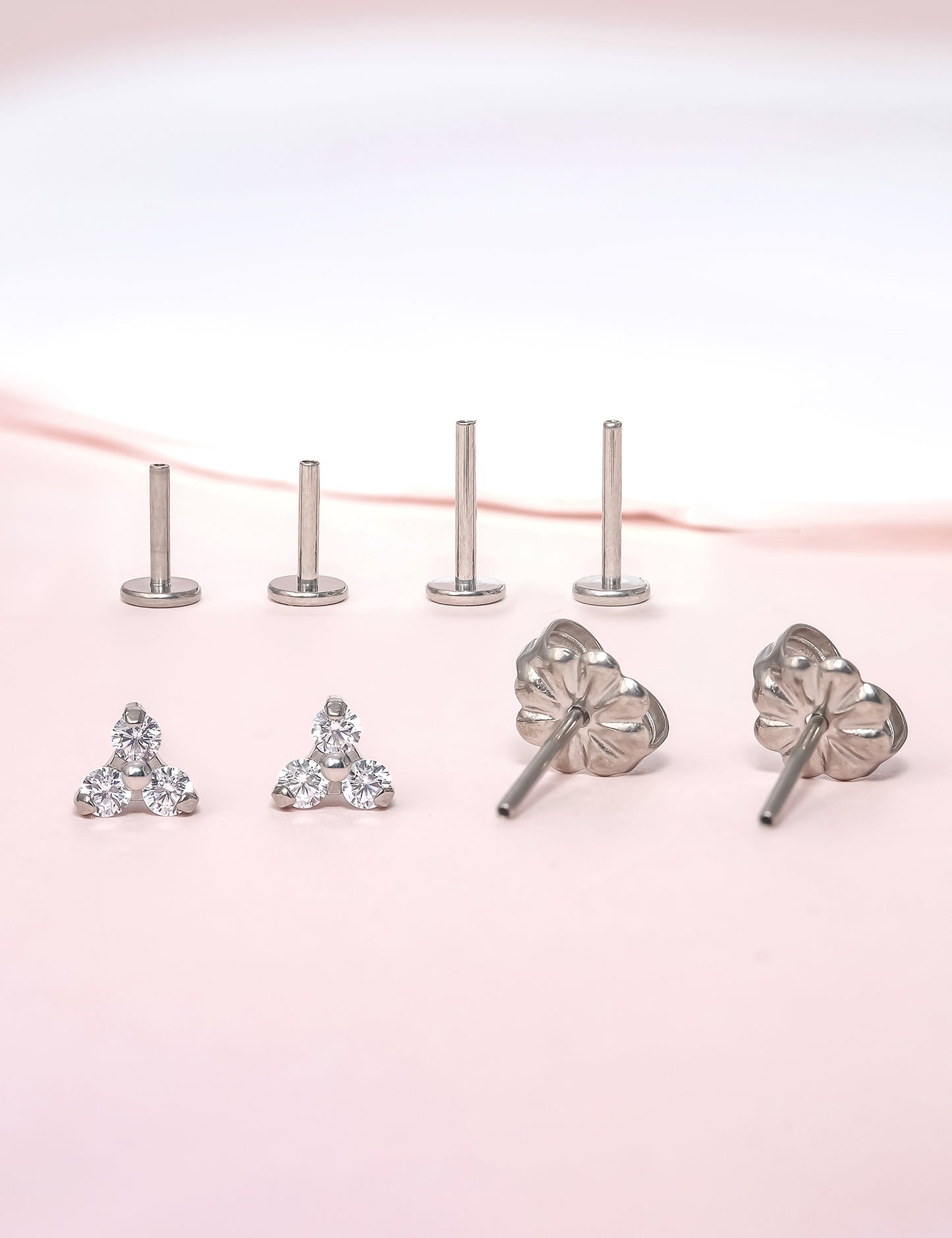 limerencia G23 Hypoallergenic 18g Flat Back Stud Earrings | F136 Implant Grade Titanium Press Fit Threadless Push Pop in Cartilage Helix Labret Lip Monroe Tragus Piercing Studs- Trinity CZ