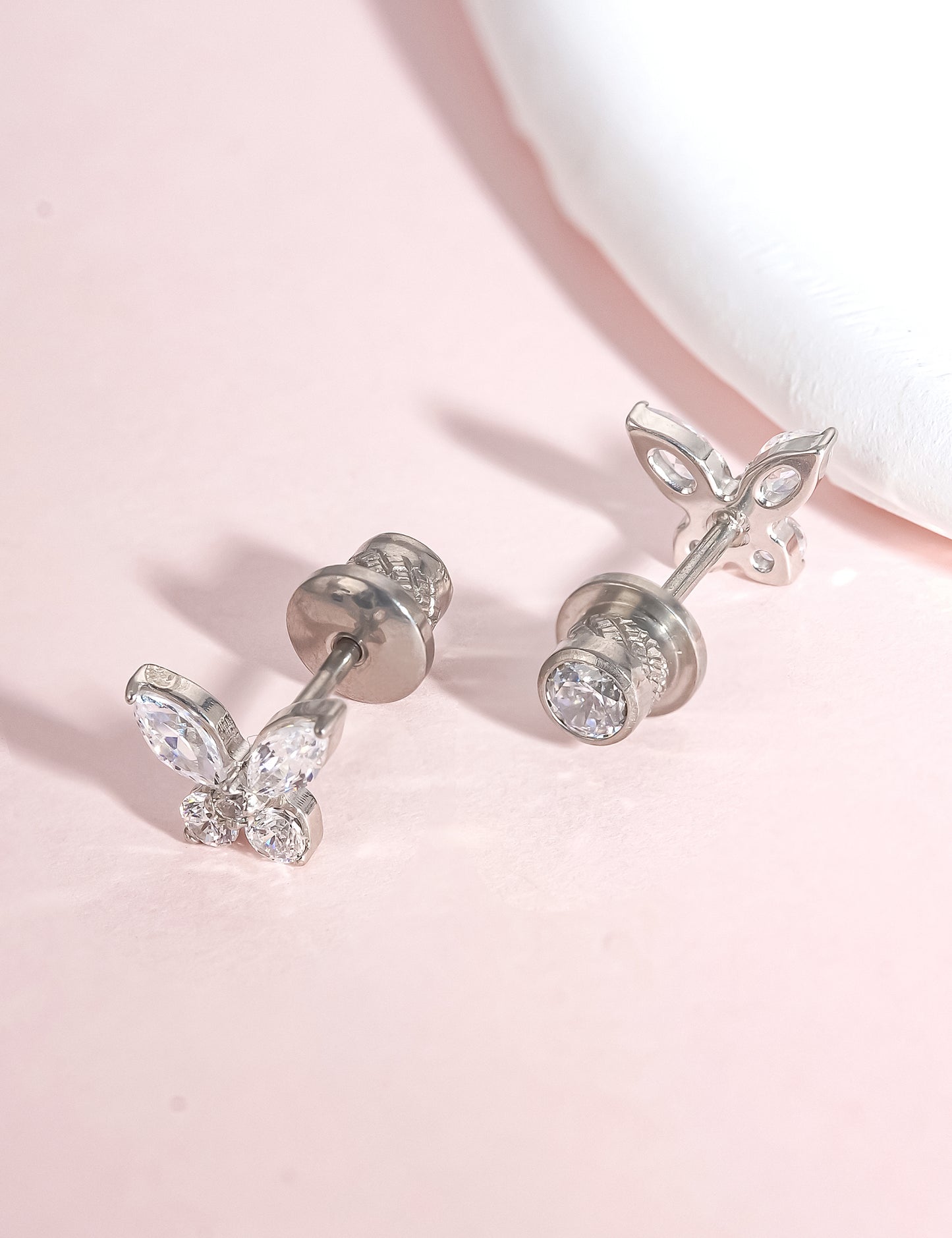 limerencia Hypoallergenic G23 Implant Grade Titanium Screw Back Earrings Tragus 20G Helix F136 Piercing Post for Girls' Sensitive Ears Cartilage- Butterfly White CZ