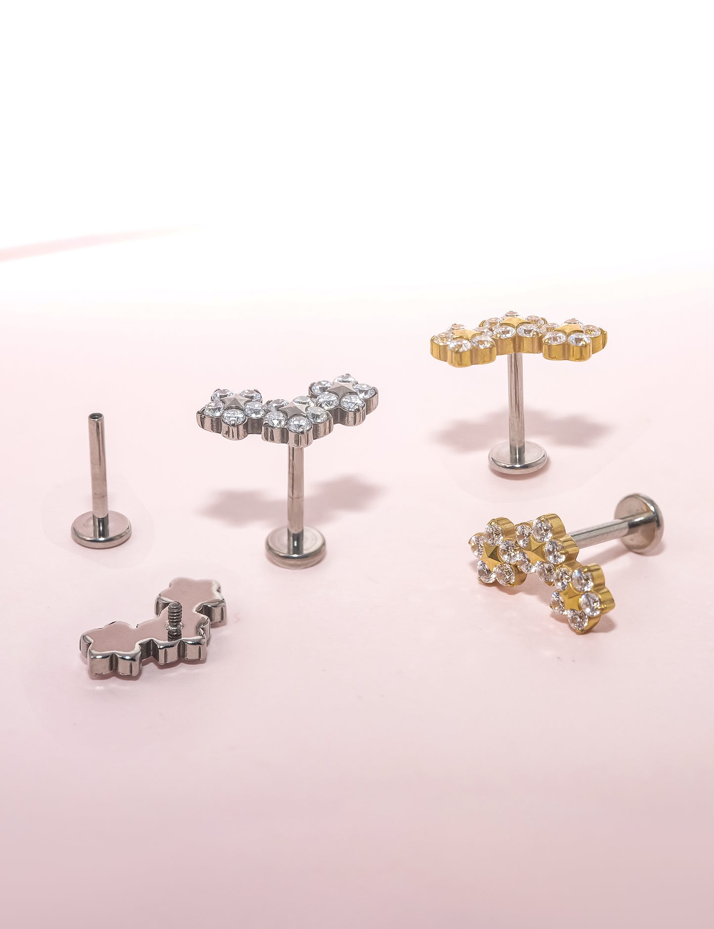 limerencia 18g Titanium Internally Threaded Tragus Piercing Jewelry CZ Top Flat Back Piercing Nose Studs Earring, Helix, Cartilage, Labret, Monroe for Women or Men- Triple Flowe