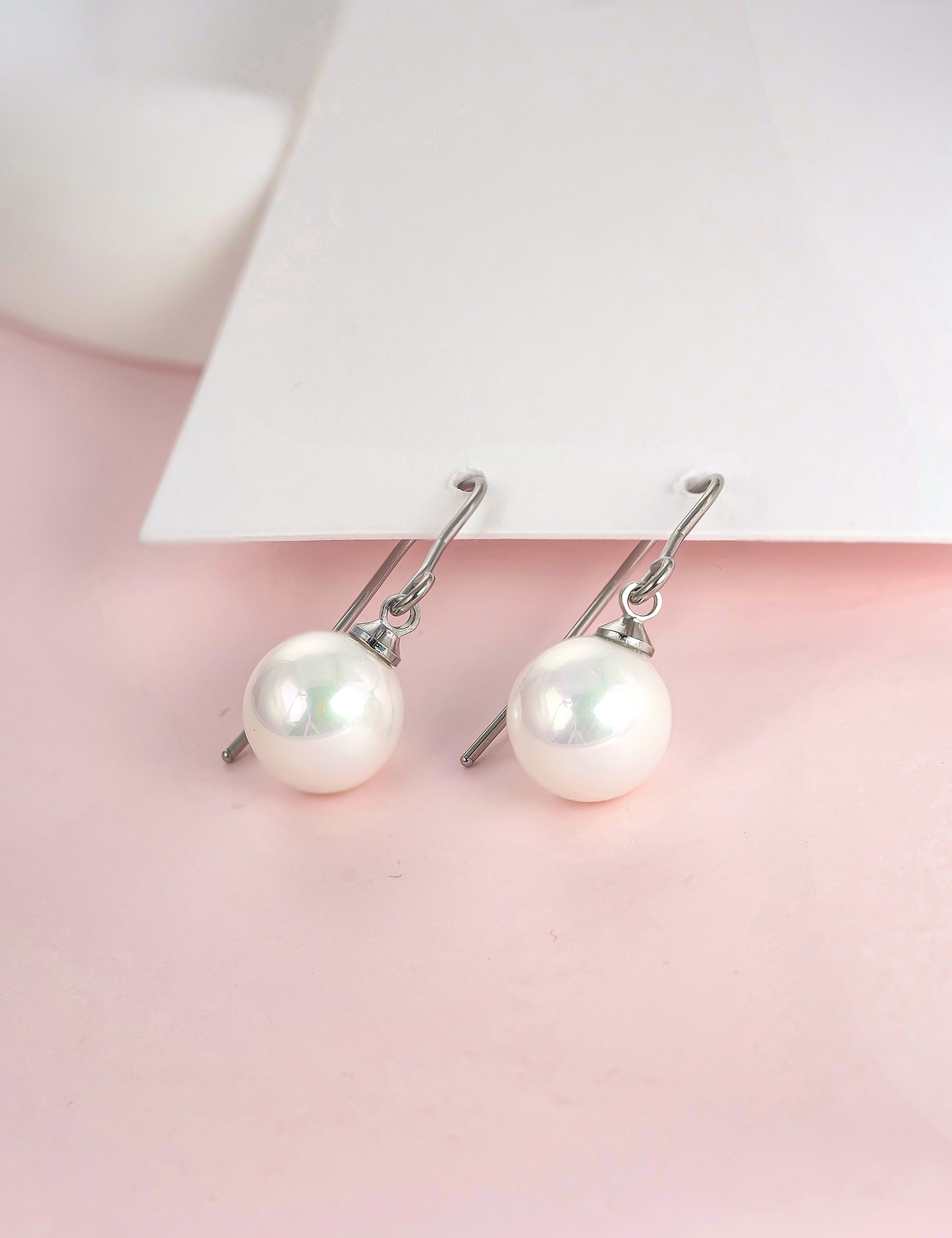Titanium Dangle Earrings, Shell Pearl Drop Earrings, 10mm Lightweight Drop Earrings Hypoallergenic for Sensitive Ears Women Girls