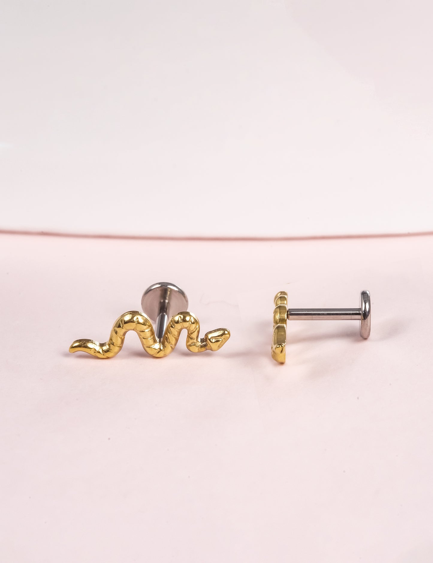 Limerencia G23 Hypoallergenic 18g Flat Back Stud Earrings | F136 Implant Grade Titanium Press Fit Threadless Push Pop in Cartilage Helix Labret Lip Monroe Tragus Piercing Studs- Snake