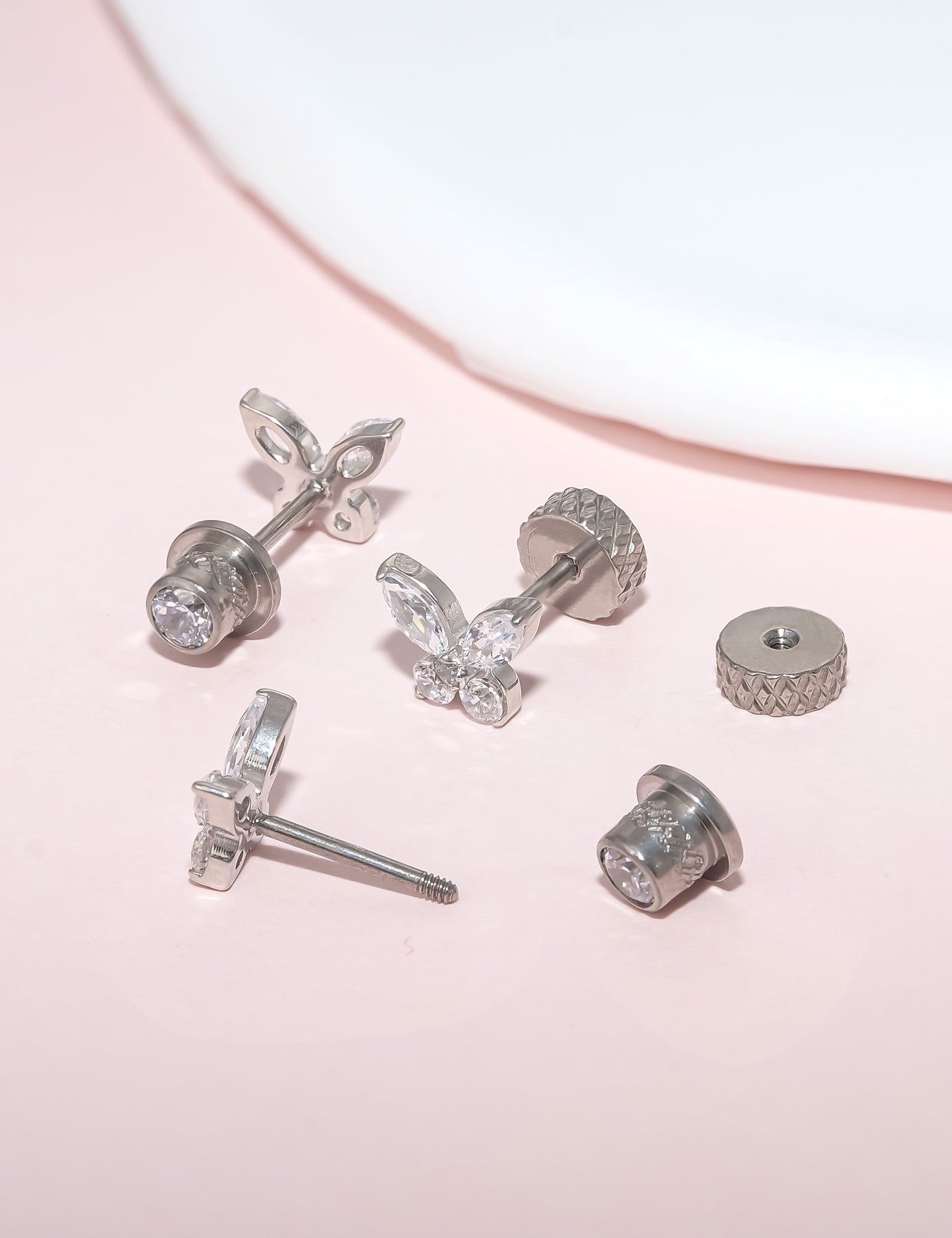 limerencia Hypoallergenic G23 Implant Grade Titanium Screw Back Earrings Tragus 20G Helix F136 Piercing Post for Girls' Sensitive Ears Cartilage- Butterfly White CZ