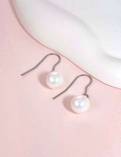 Titanium Dangle Earrings, Shell Pearl Drop Earrings, 10mm Lightweight Drop Earrings Hypoallergenic for Sensitive Ears Women Girls