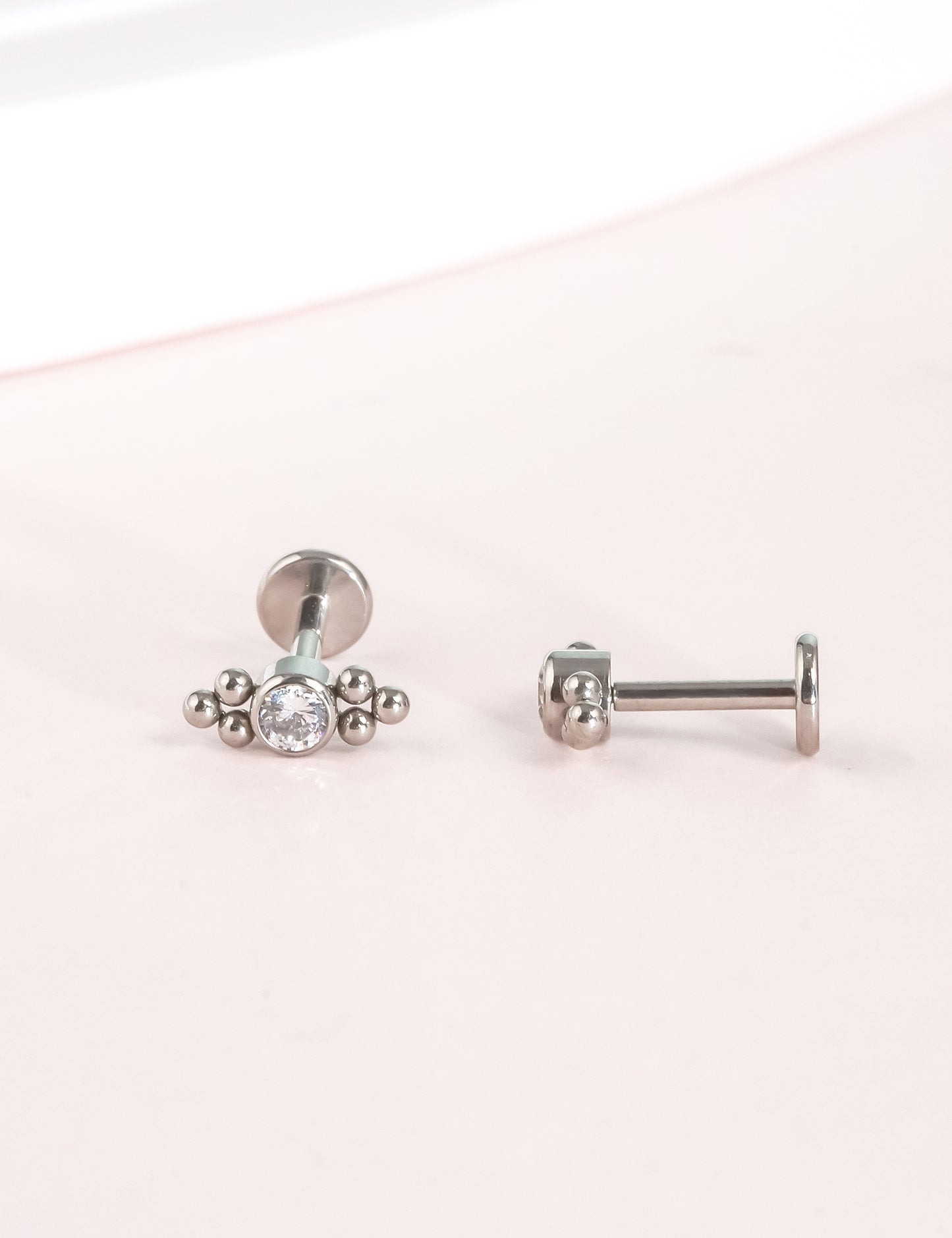 Limerencia G23 Hypoallergenic 18g Flat Back Stud Earrings | F136 Implant Grade Titanium Press Fit Threadless Push Pop in Cartilage Helix Labret Lip Monroe Tragus Piercing Studs- Deux
