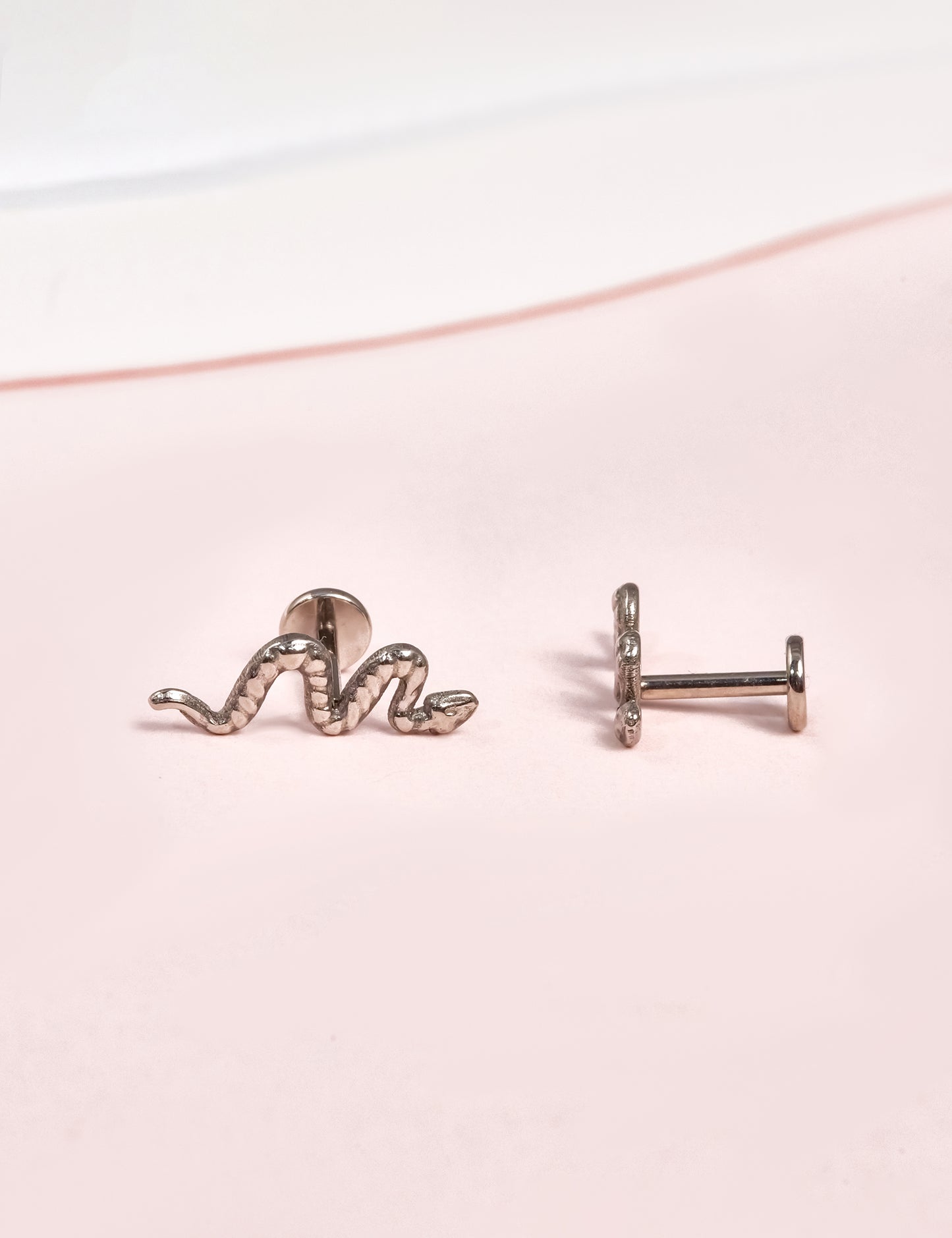 Limerencia G23 Hypoallergenic 18g Flat Back Stud Earrings | F136 Implant Grade Titanium Press Fit Threadless Push Pop in Cartilage Helix Labret Lip Monroe Tragus Piercing Studs- Snake