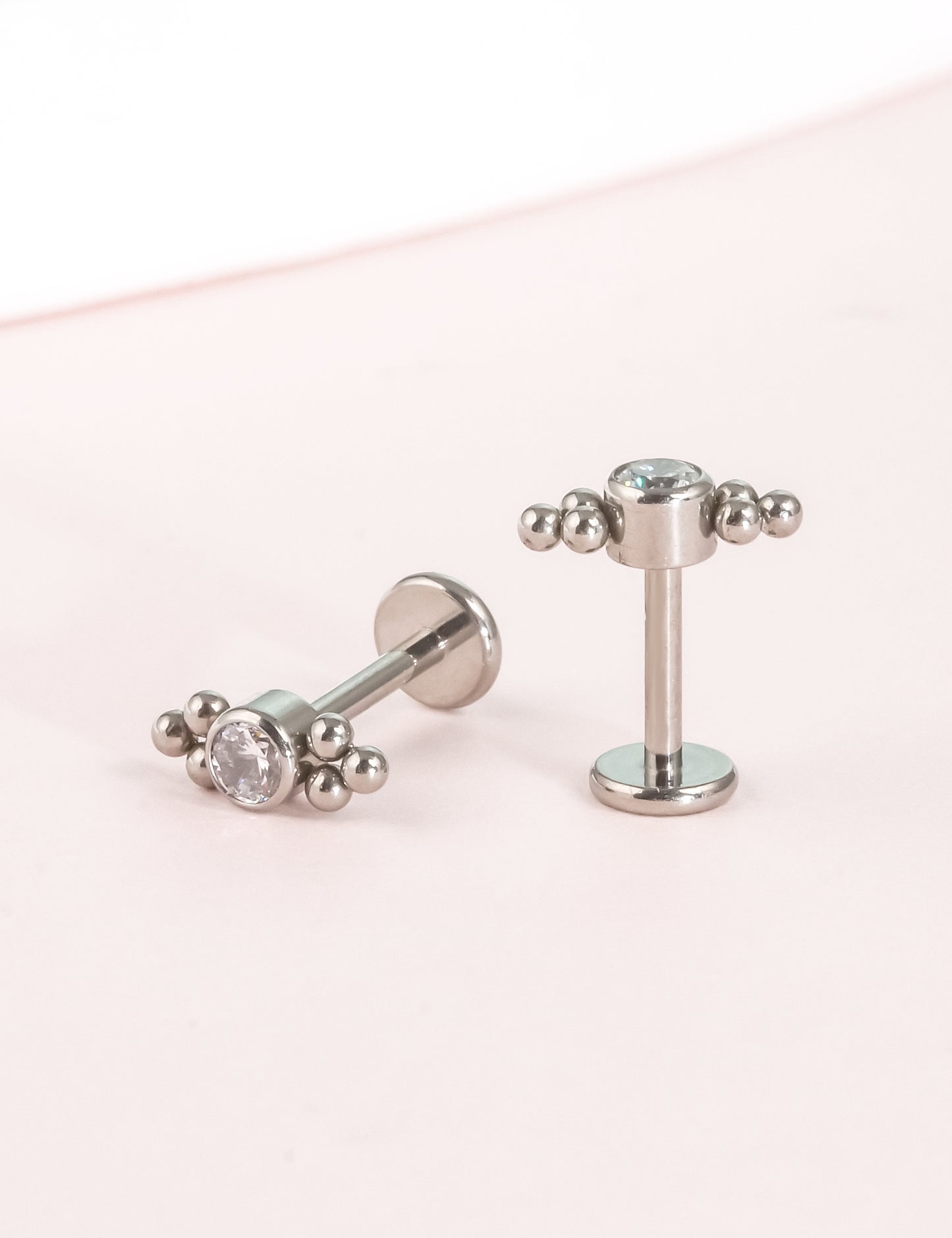 Limerencia G23 Hypoallergenic 18g Flat Back Stud Earrings | F136 Implant Grade Titanium Press Fit Threadless Push Pop in Cartilage Helix Labret Lip Monroe Tragus Piercing Studs- Deux