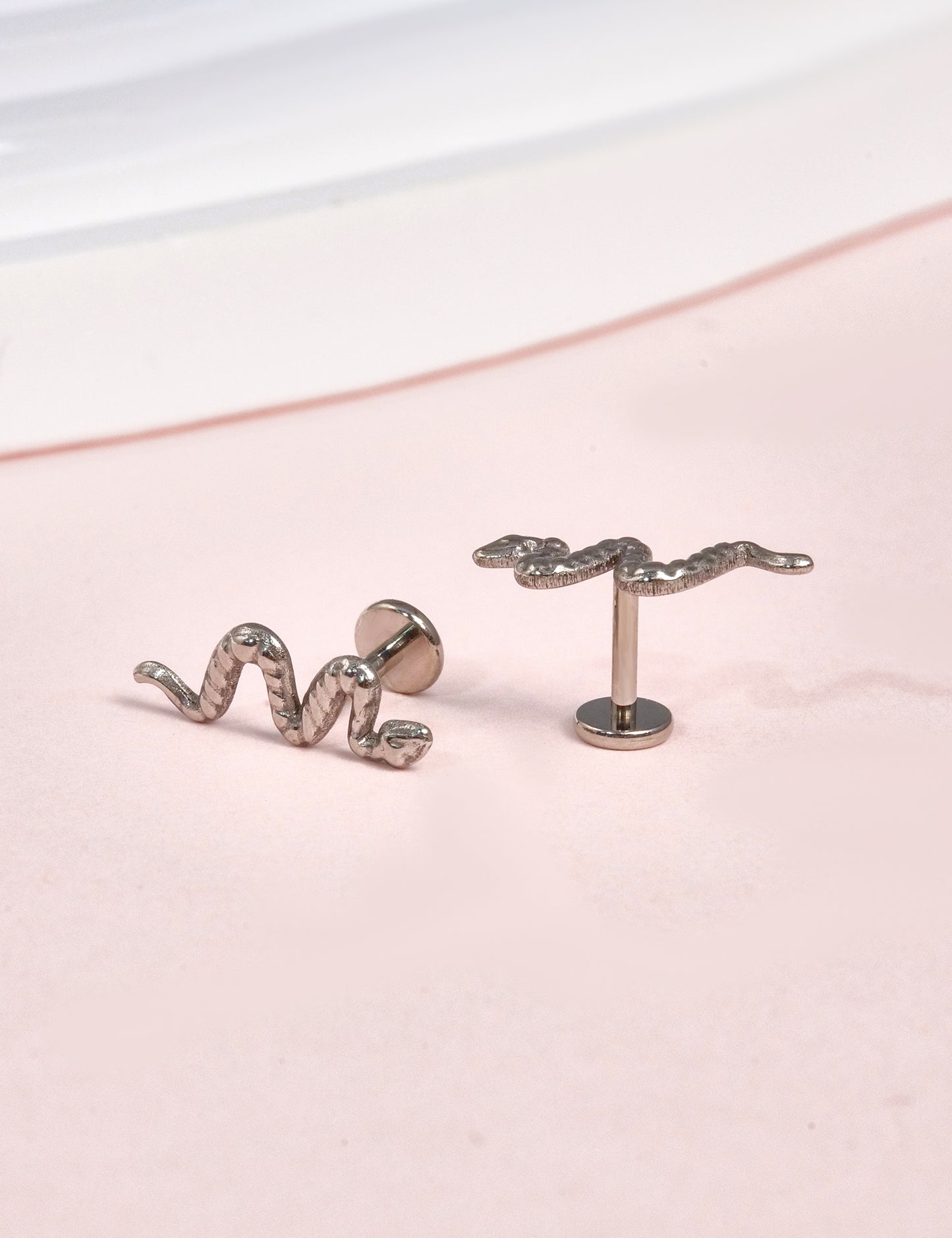 Limerencia G23 Hypoallergenic 18g Flat Back Stud Earrings | F136 Implant Grade Titanium Press Fit Threadless Push Pop in Cartilage Helix Labret Lip Monroe Tragus Piercing Studs- Snake