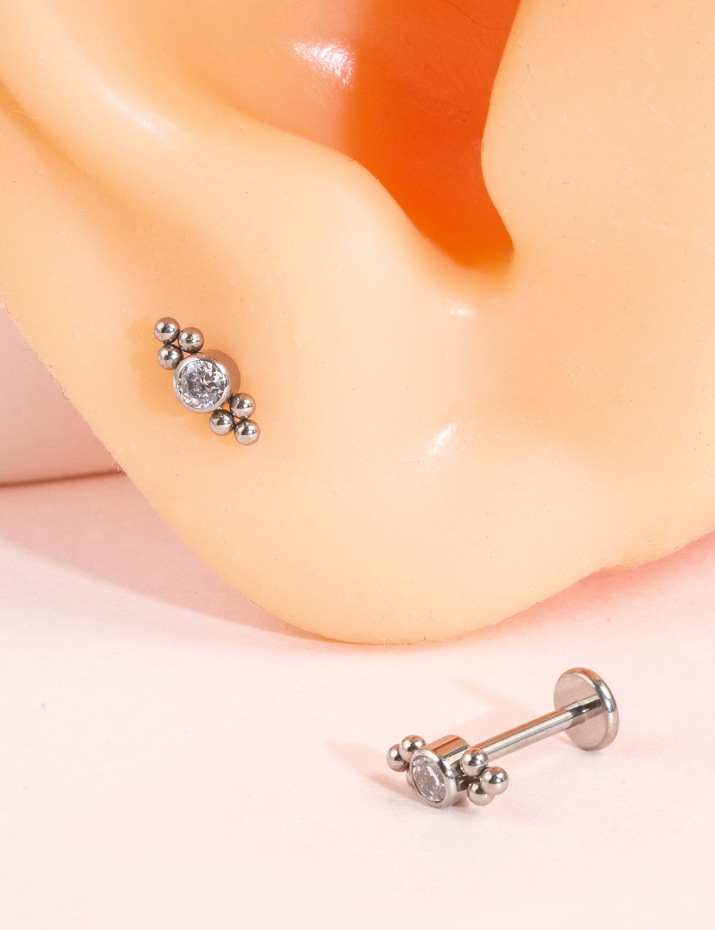 Limerencia G23 Hypoallergenic 18g Flat Back Stud Earrings | F136 Implant Grade Titanium Press Fit Threadless Push Pop in Cartilage Helix Labret Lip Monroe Tragus Piercing Studs- Deux