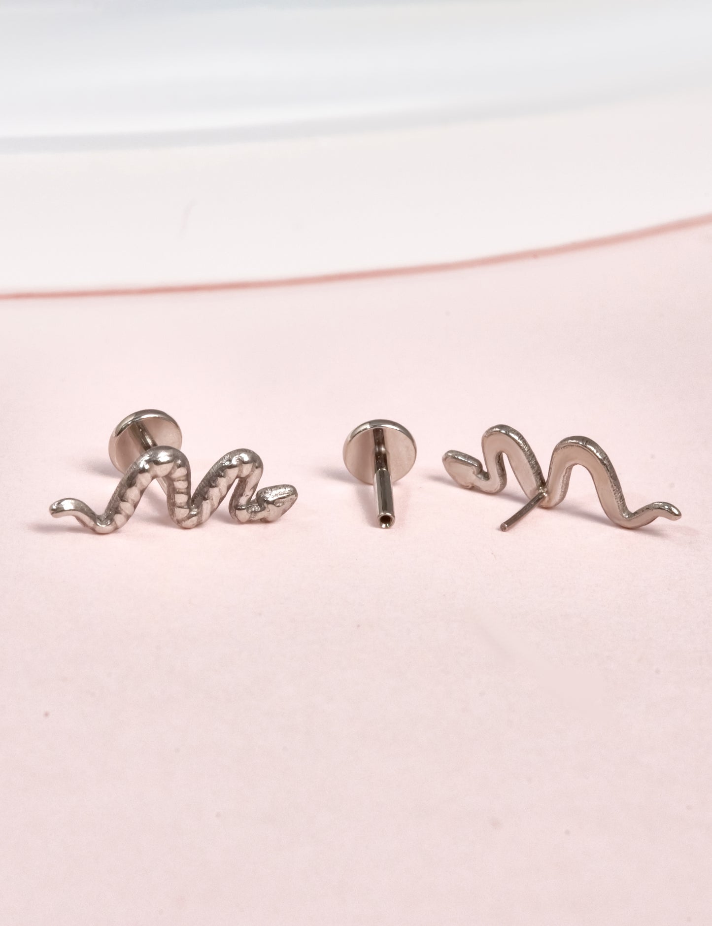 Limerencia G23 Hypoallergenic 18g Flat Back Stud Earrings | F136 Implant Grade Titanium Press Fit Threadless Push Pop in Cartilage Helix Labret Lip Monroe Tragus Piercing Studs- Snake