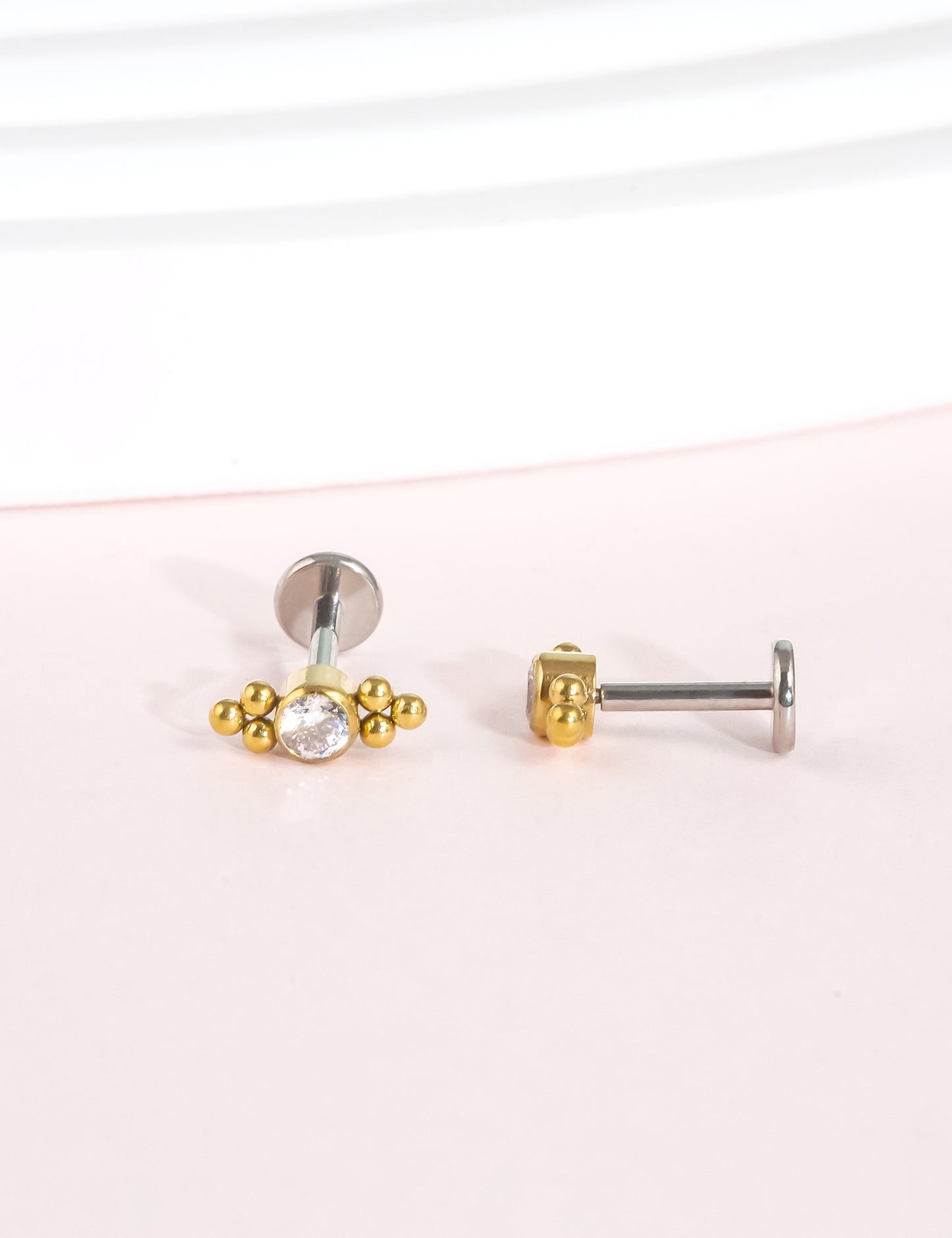 Limerencia G23 Hypoallergenic 18g Flat Back Stud Earrings | F136 Implant Grade Titanium Press Fit Threadless Push Pop in Cartilage Helix Labret Lip Monroe Tragus Piercing Studs- Deux