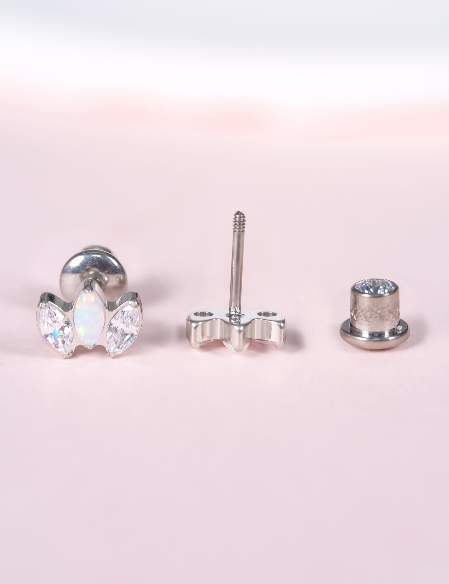 limerencia Hypoallergenic G23 Implant Grade Titanium Screw Back Earrings Tragus 20G Helix F136 Piercing Post for Girls' Sensitive Ears Cartilage- CZ + Opal Crown