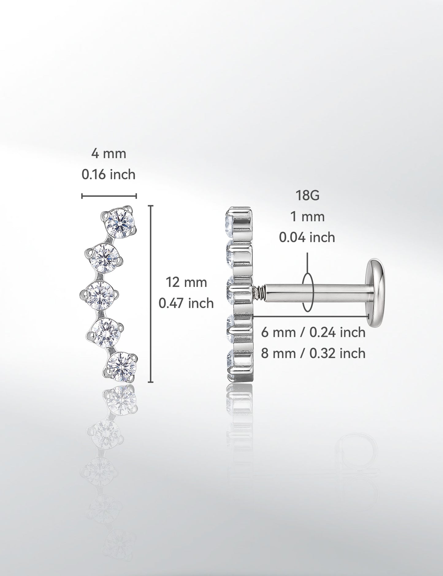 limerencia 18g Titanium Internally Threaded Tragus Piercing Jewelry CZ Top Flat Back Piercing Nose Studs Earring, Helix, Cartilage, Labret, Monroe for Women or Men- Five Prong Cluster