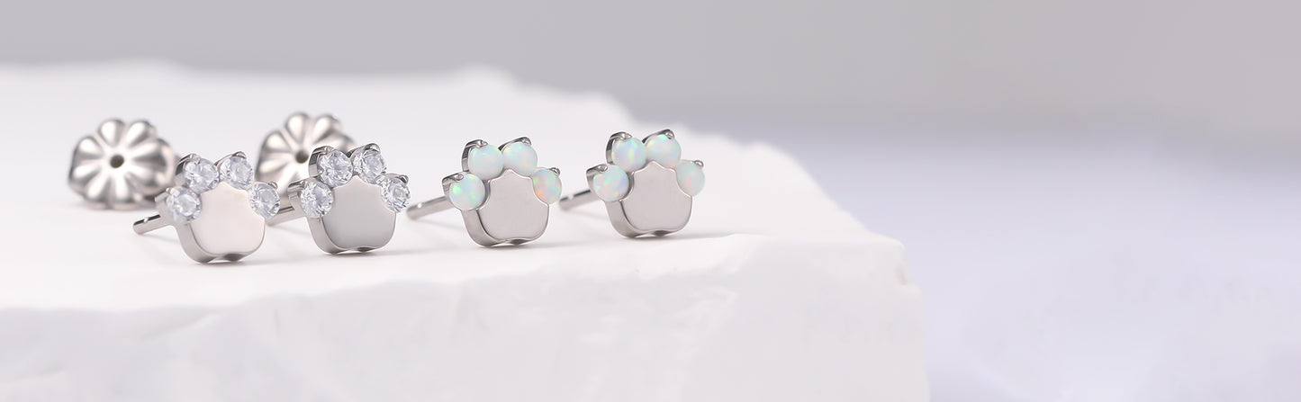 Limerencia G23 Pure Titanium Hypoallergenic Earrings | Cat Paws CZ F136 Implant Grade Titanium Jewelry for Sensitive Ears