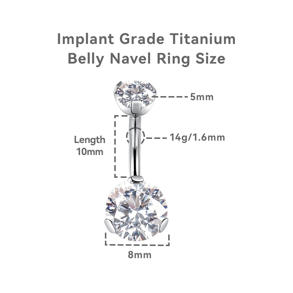 limerencia G23 Titanium Belly Button Rings hypoallergenic medical implant grade 14G Teardrop CZ Belly Navel Rings Piercing Belly Bars(White)