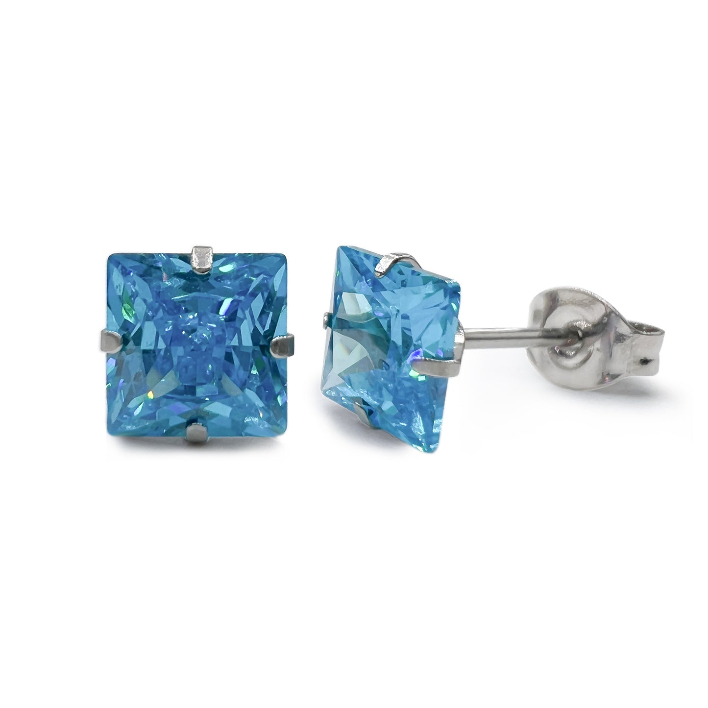 Titanium earrings, hypoallergenic earrings, pure titanium medical implant grade, suitable for sensitive ears with birthstone crystals CZ simulated diamonds (Aquamarine Blue)