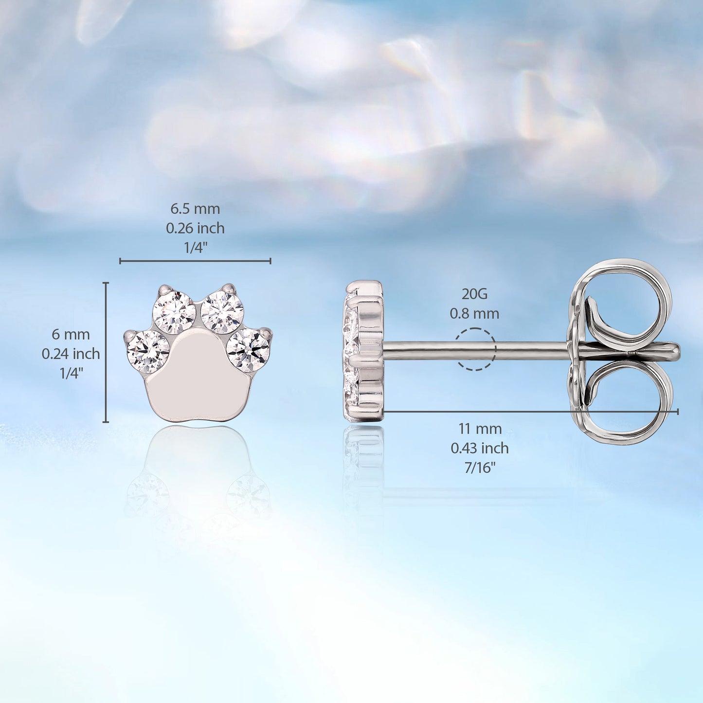 Limerencia G23 Pure Titanium Hypoallergenic Earrings | Cat Paws CZ F136 Implant Grade Titanium Jewelry for Sensitive Ears