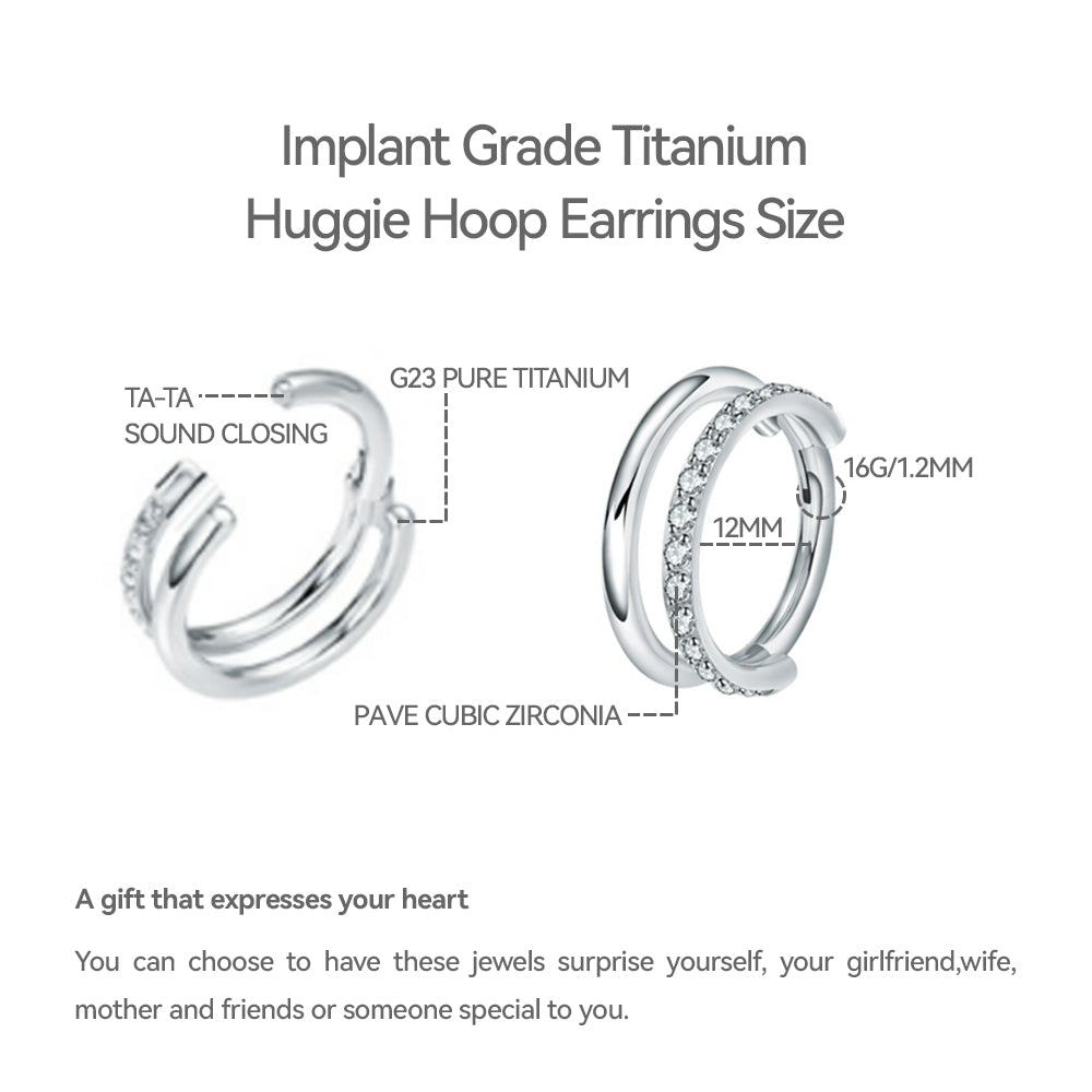 G23 Pure Titanium Huggie Hoop Earrings,12mm Hypoallergenic for Sensitive Ears Pave Cubic Zirconia (18G(1.0mm) Gold)