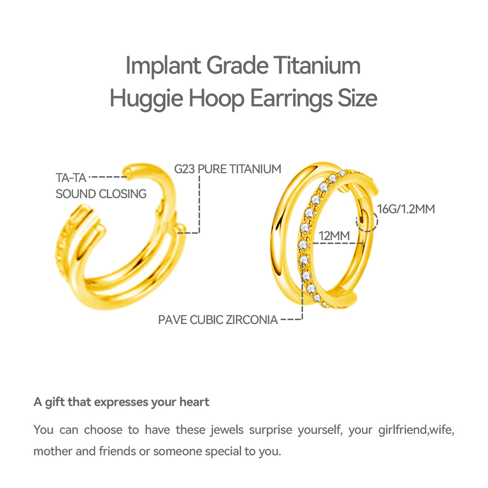 G23 Pure Titanium Huggie Hoop Earrings,12mm Hypoallergenic for Sensitive Ears Pave Cubic Zirconia (18G(1.0mm) Gold)