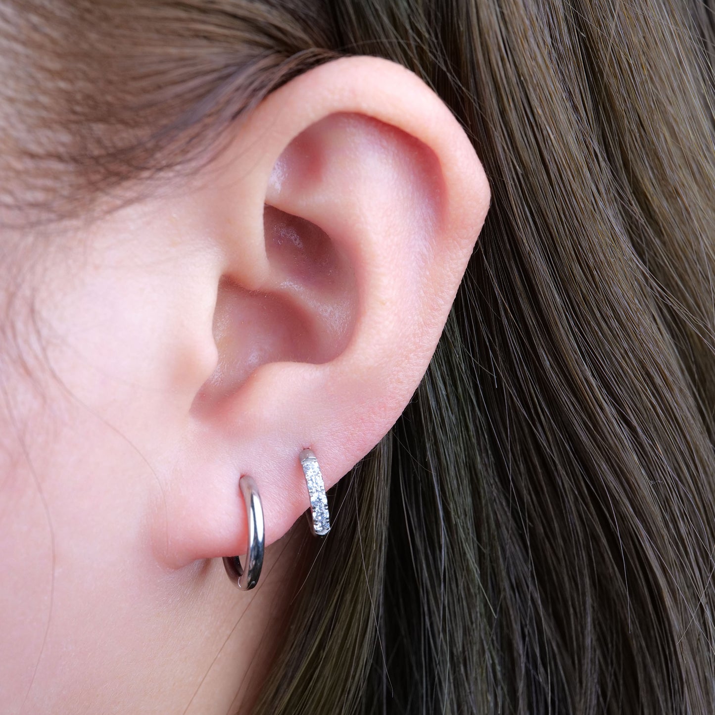 Limerencia Hypoallergenic Pure Titanium Pairs Small Huggie Hoop Earrings, Lightweight Cartilage Hoops Small Cubic Zirconia Cuff Earrings Mini Piercing Jewelry for Women (8mm, No stones)