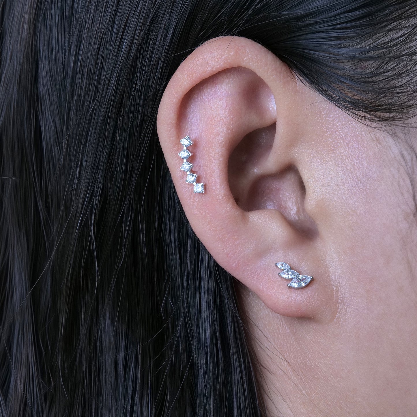 Limerencia Titanium ASTM F136 Threadless Push in Earrings, Hypoallergenic Flat Back 20G 6mm 8mm Body Piercing Cubic Zirconia Studs G23 for Cartilage Helix Tragus Conch Piercing (a pair)