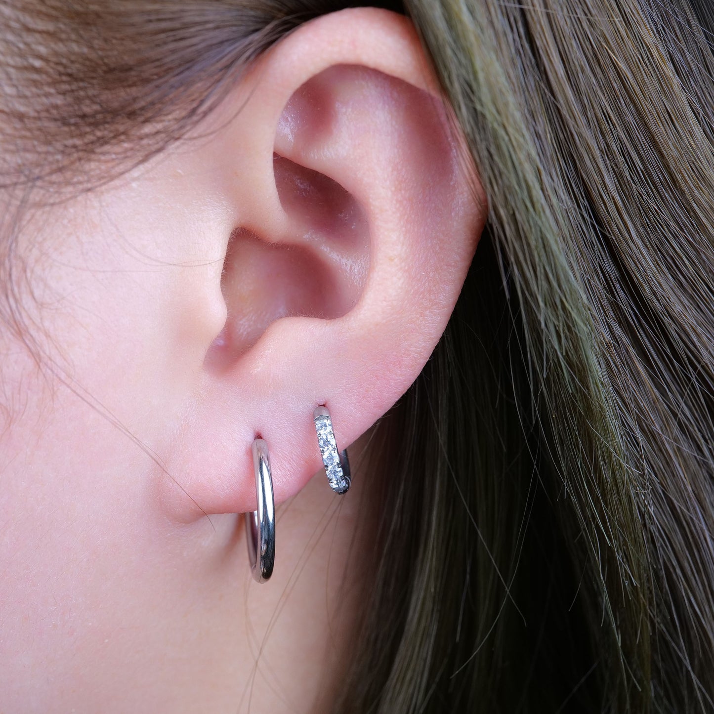 Limerencia Hypoallergenic Pure Titanium Pairs Small Huggie Hoop Earrings, Lightweight Cartilage Hoops Small Cubic Zirconia Cuff Earrings Mini Piercing Jewelry for Women (8mm, No stones)