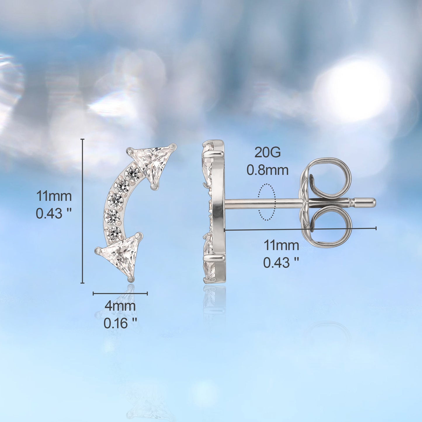 Limerencia F136 Pure Titanium Hypoallergenic Implant Grade Studs, G23 Small Dainty Cubic Zirconia Earrings for Women's Sensitive Ears(double arrow)