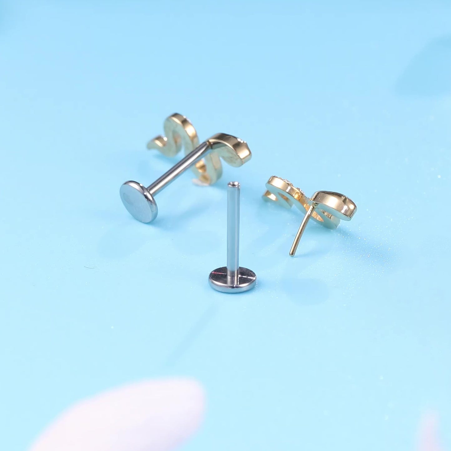 limerencia G23 Hypoallergenic 18g Flat Back Stud Earrings | F136 Implant Grade Titanium Press Fit Threadless Push Pop in Cartilage Helix Labret Lip Monroe Tragus Piercing Studs- Snake CZ