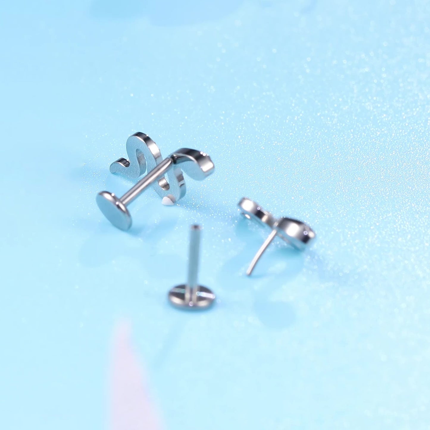 limerencia G23 Hypoallergenic 18g Flat Back Stud Earrings | F136 Implant Grade Titanium Press Fit Threadless Push Pop in Cartilage Helix Labret Lip Monroe Tragus Piercing Studs- Snake CZ
